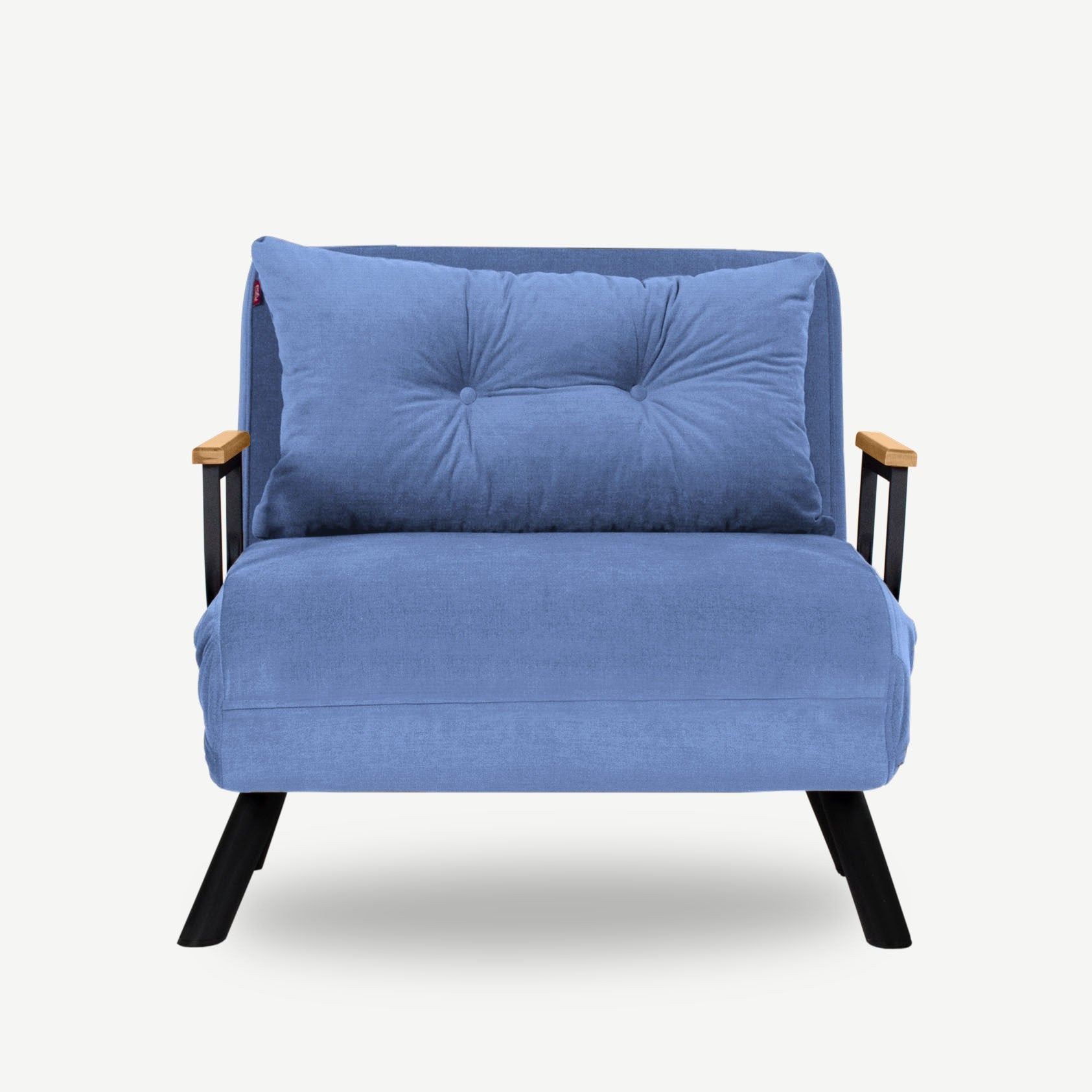 Sofá-cama moderno de 1 lugar, azul, estrutura 100% metálica, encosto ajustável em 14 níveis, fácil conversão, perfeito para espaços pequenos, design elegante e funcional