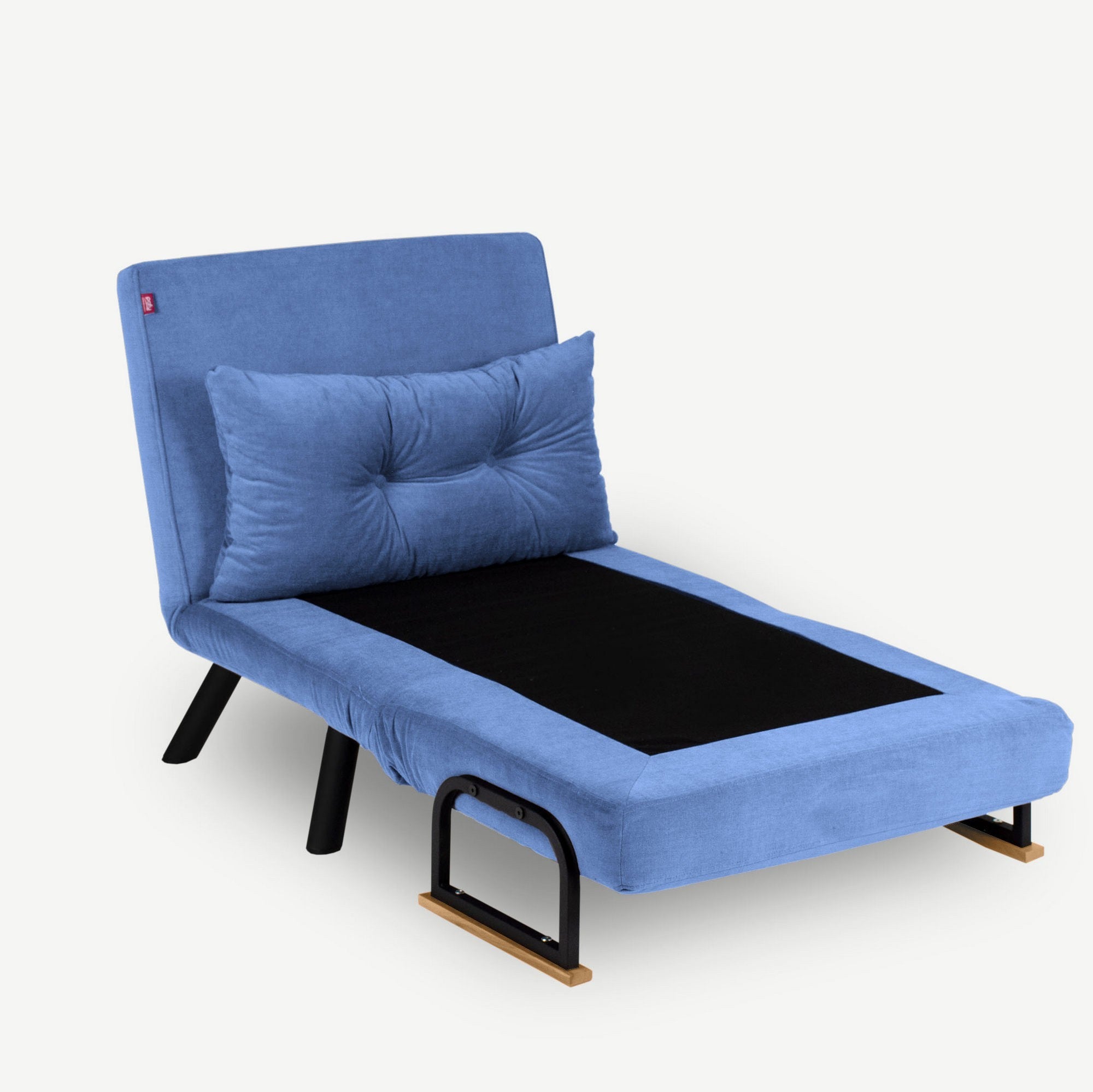 Sofá-cama moderno de 1 lugar, azul, estrutura 100% metálica, encosto ajustável em 14 níveis, fácil conversão, perfeito para espaços pequenos, design elegante e funcional