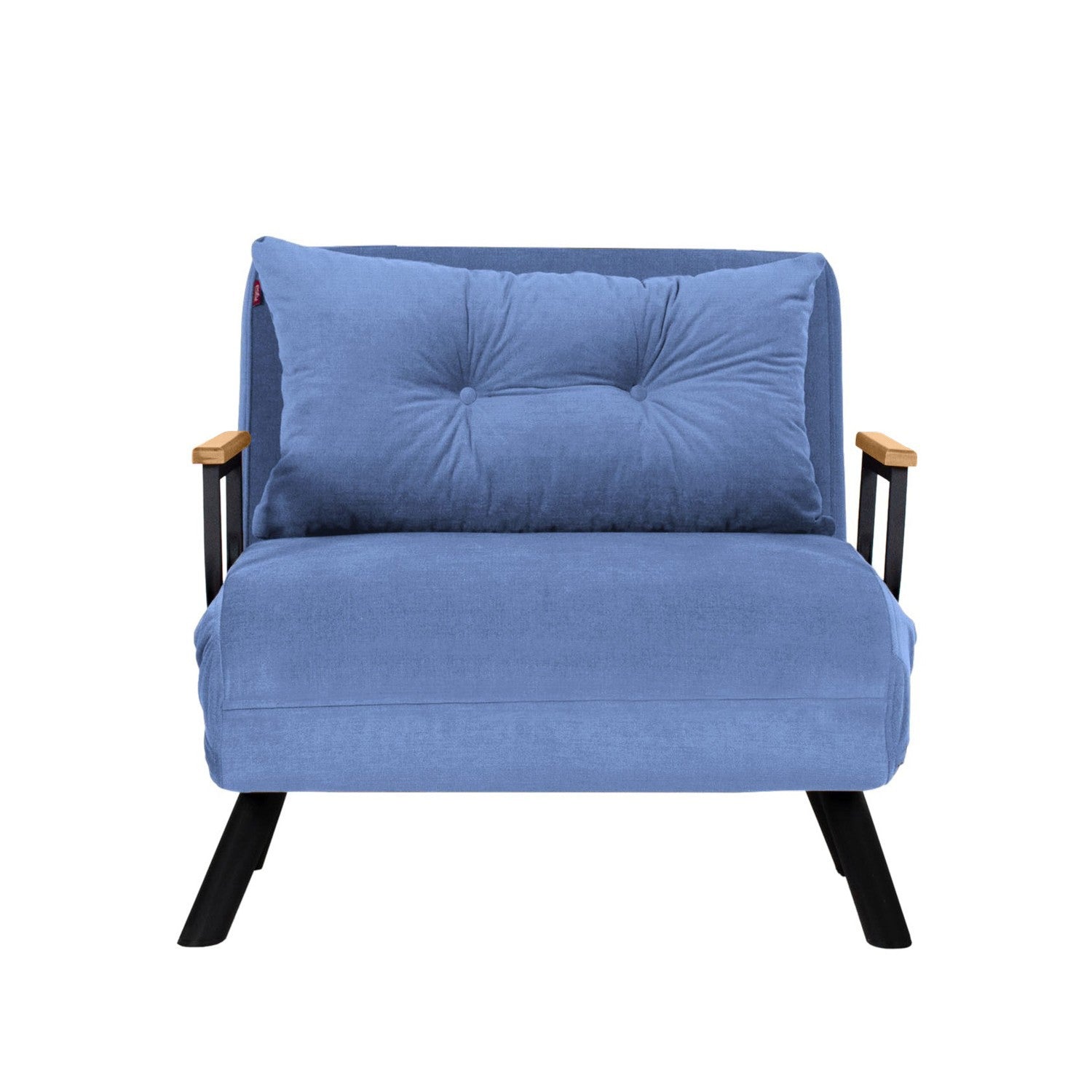 Sofá-cama moderno de 1 lugar, azul, estrutura 100% metálica, encosto ajustável em 14 níveis, fácil conversão, perfeito para espaços pequenos, design elegante e funcional