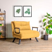 Sofá-cama Mustard de 1 lugar, estrutura 100% metálica, encosto ajustável em 14 níveis, fácil conversão, design moderno, perfeito para espaços pequenos, peso máximo de 100 kg