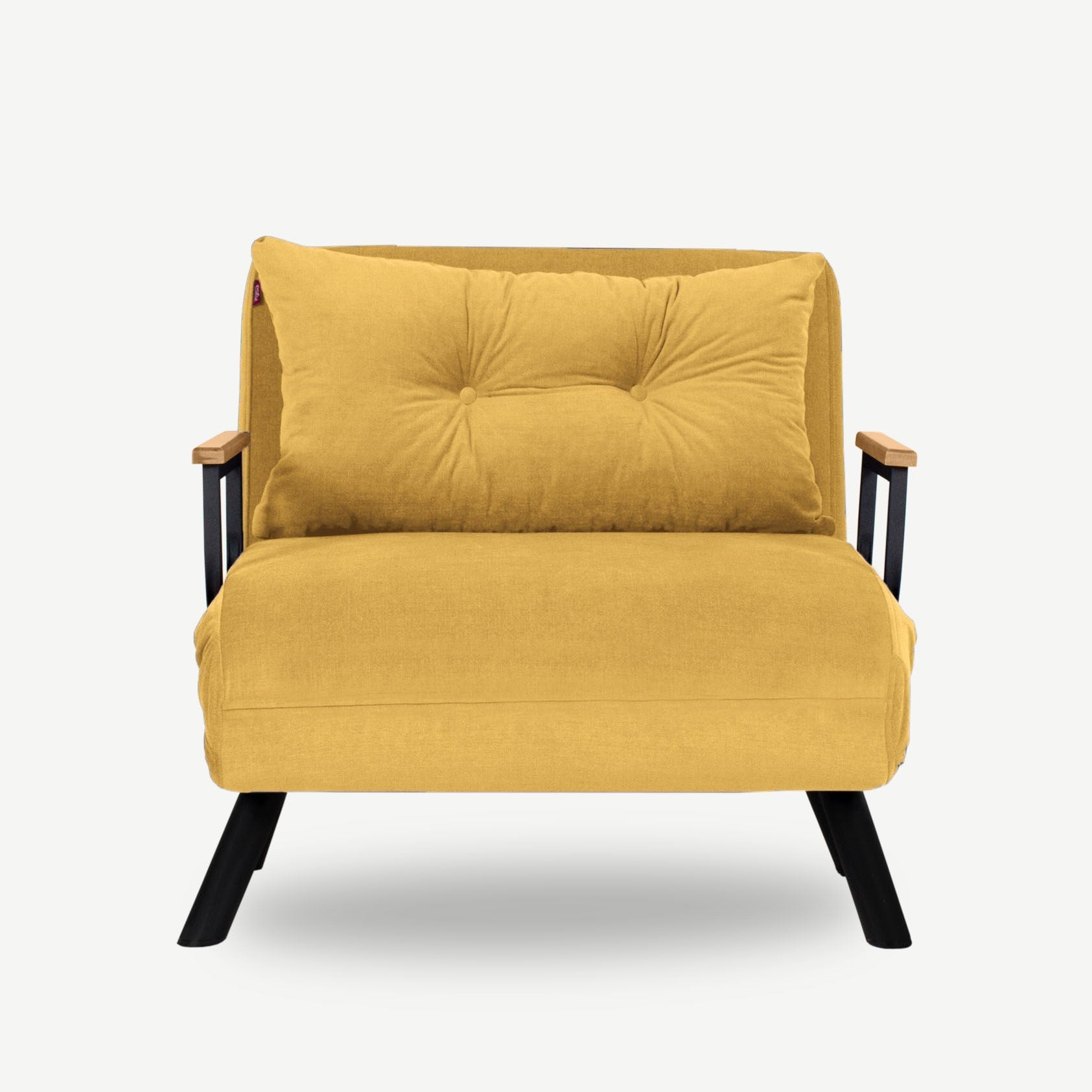 Sofá-cama Mustard de 1 lugar, estrutura 100% metálica, encosto ajustável em 14 níveis, fácil conversão, design moderno, perfeito para espaços pequenos, peso máximo de 100 kg
