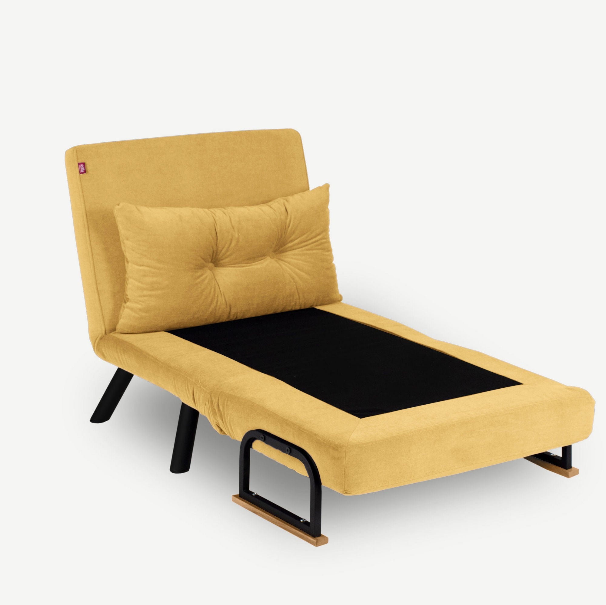 Sofá-cama Mustard de 1 lugar, estrutura 100% metálica, encosto ajustável em 14 níveis, fácil conversão, design moderno, perfeito para espaços pequenos, peso máximo de 100 kg