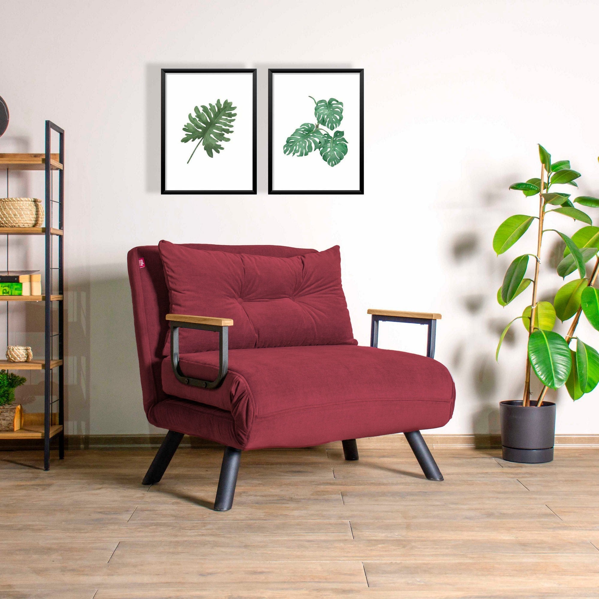 Sofá-cama versátil de 1 lugar, marrom, estrutura 100% metálica | Encosto ajustável, fácil conversão, capacidade para 100 kg | Perfeito para espaços modernos