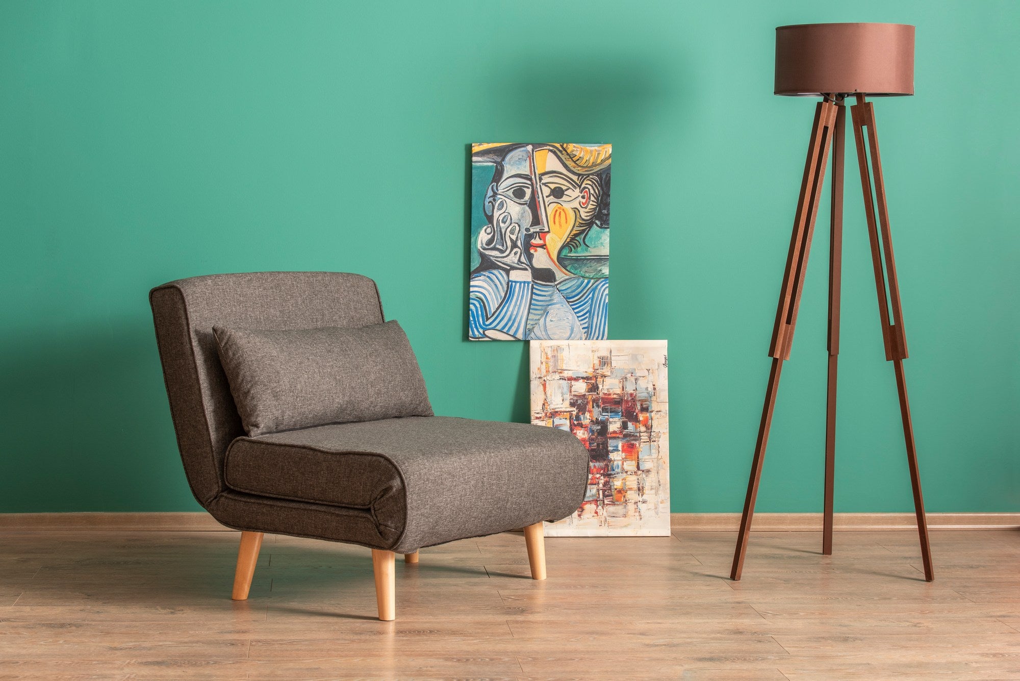 Sofá-cama versátil de 1 lugar, cinza escuro, 180 x 80 cm | Estrutura 100% metal, tecido 100% poliéster, encosto ajustável de 14 níveis | Perfeito para espaços pequenos