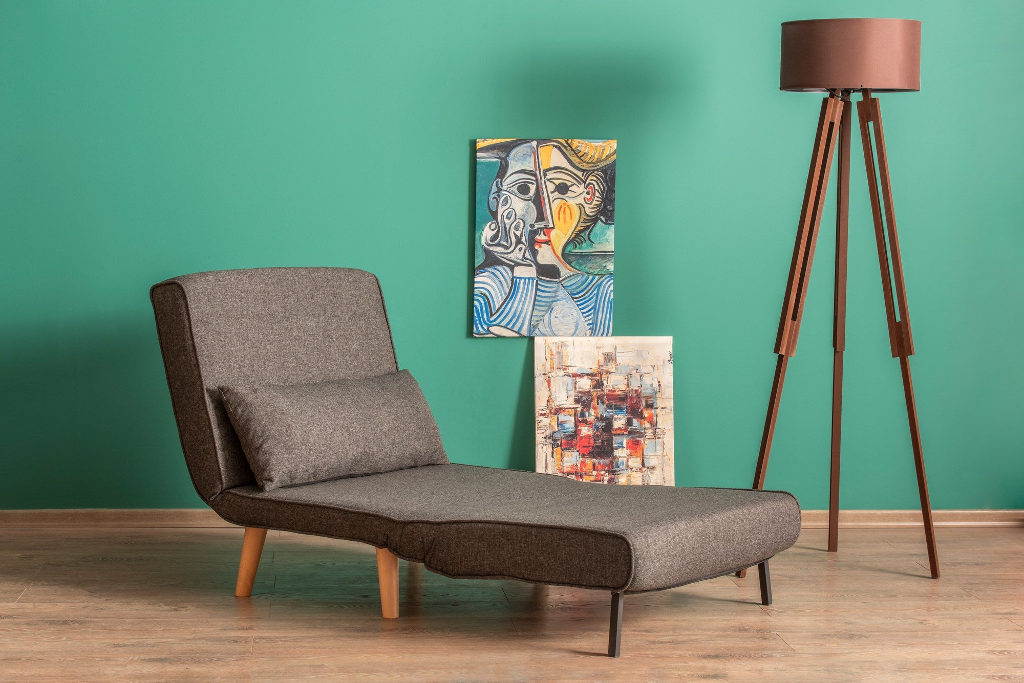 Sofá-cama versátil de 1 lugar, cinza escuro, 180 x 80 cm | Estrutura 100% metal, tecido 100% poliéster, encosto ajustável de 14 níveis | Perfeito para espaços pequenos