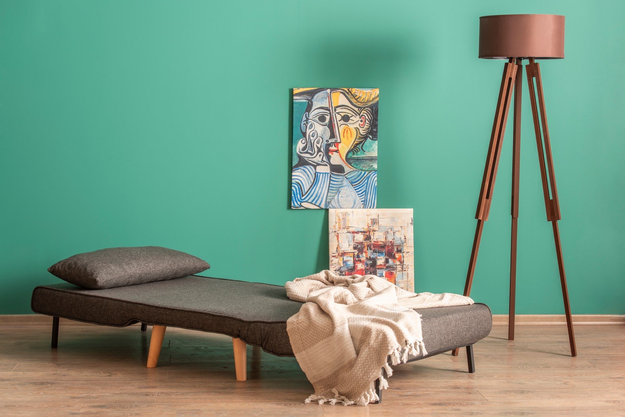 Sofá-cama versátil de 1 lugar, cinza escuro, 180 x 80 cm | Estrutura 100% metal, tecido 100% poliéster, encosto ajustável de 14 níveis | Perfeito para espaços pequenos