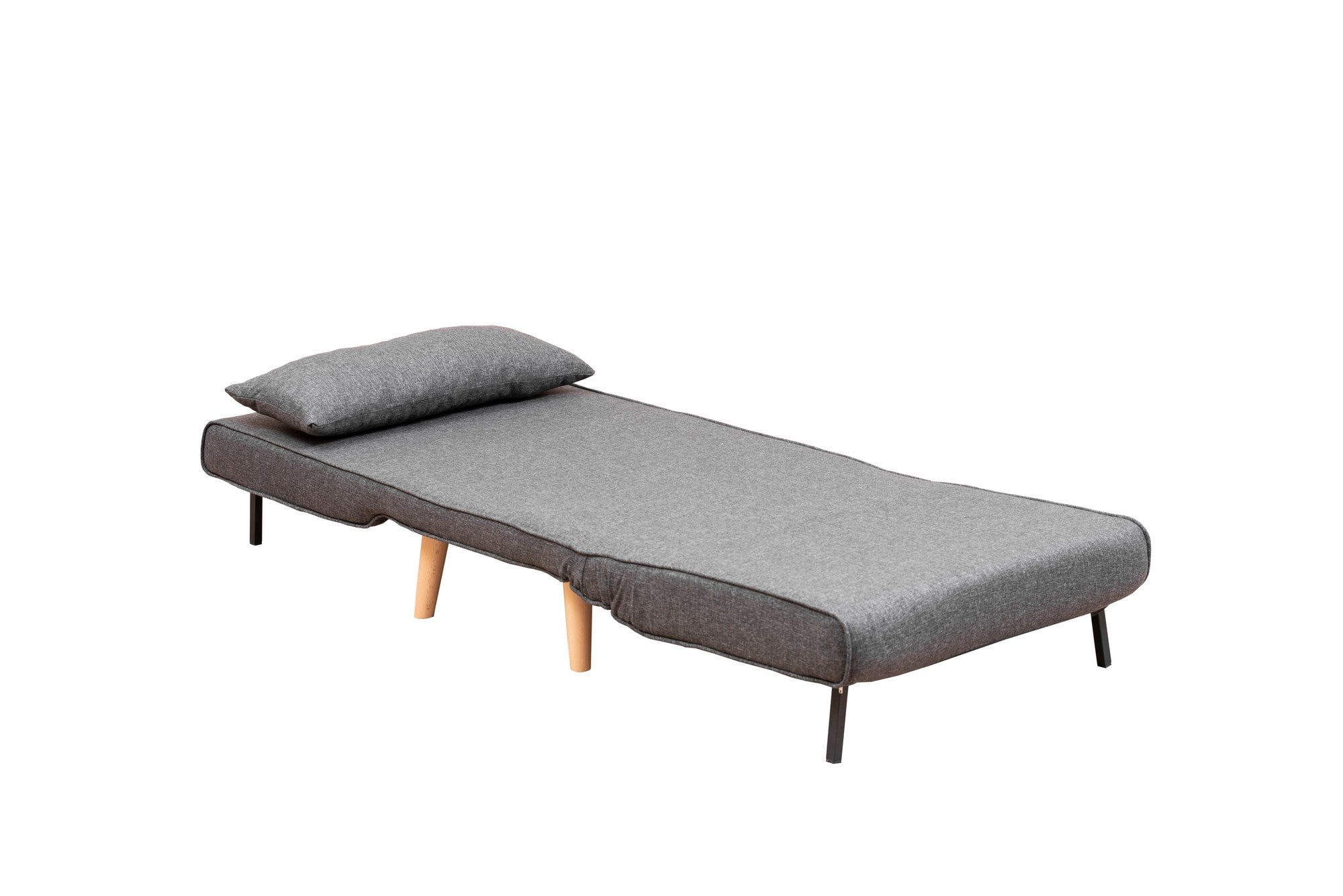 Sofá-cama versátil de 1 lugar, cinza escuro, 180 x 80 cm | Estrutura 100% metal, tecido 100% poliéster, encosto ajustável de 14 níveis | Perfeito para espaços pequenos