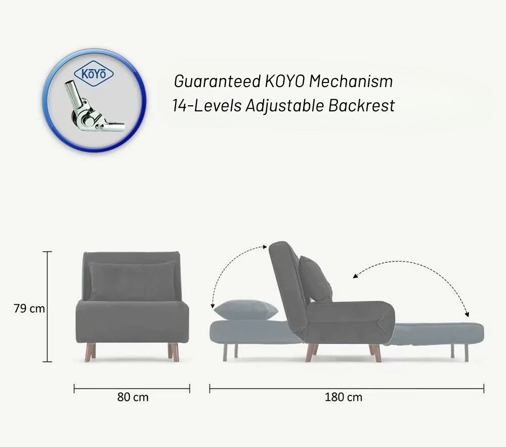Sofá-cama versátil de 1 lugar, marrom | Estrutura 100% metálica, tecido 100% poliéster | Encosto ajustável de 14 níveis, espuma DNS alta, tamanho da cama 180 x 80 cm