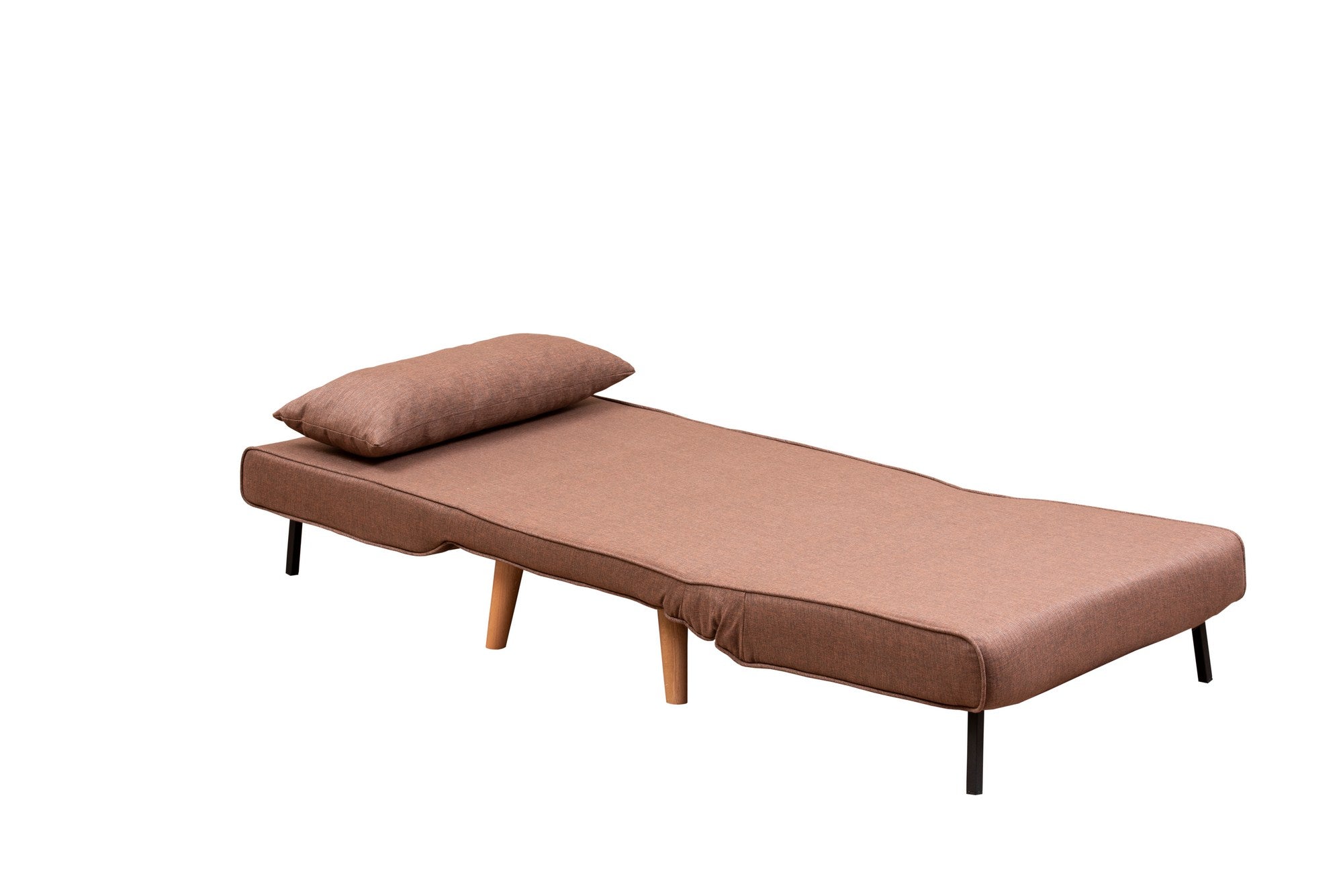 Sofá-cama versátil de 1 lugar, marrom | Estrutura 100% metálica, tecido 100% poliéster | Encosto ajustável de 14 níveis, espuma DNS alta, tamanho da cama 180 x 80 cm