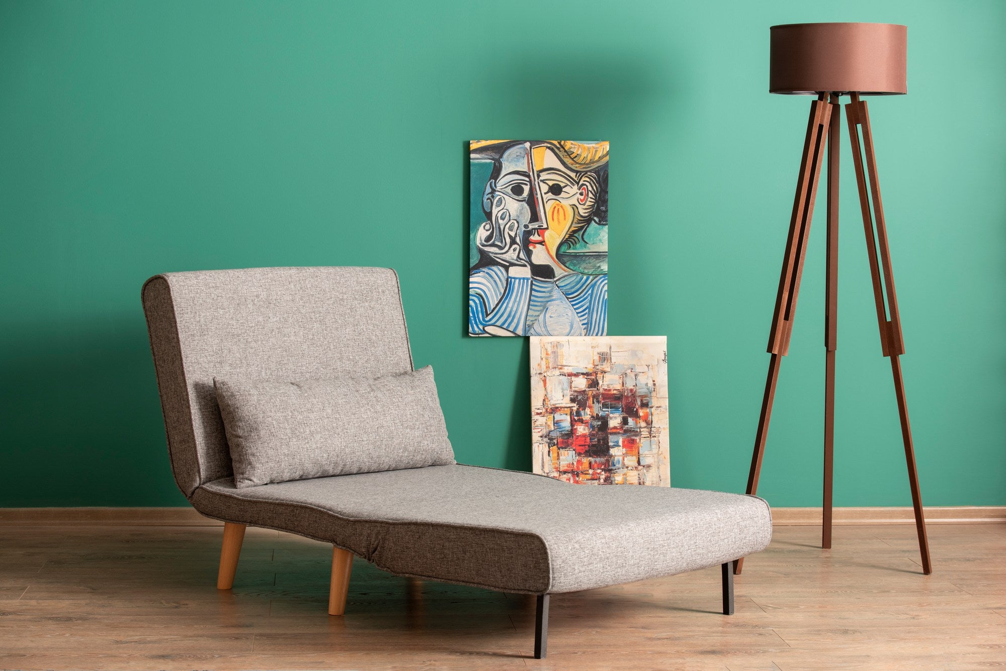 Sofá-cama cinza claro de 1 lugar, estrutura 100% metálica, 100% poliéster, encosto ajustável de 14 níveis, espuma DNS alta, tamanho da cama: 180 x 80 cm | Perfeito para espaços pequenos