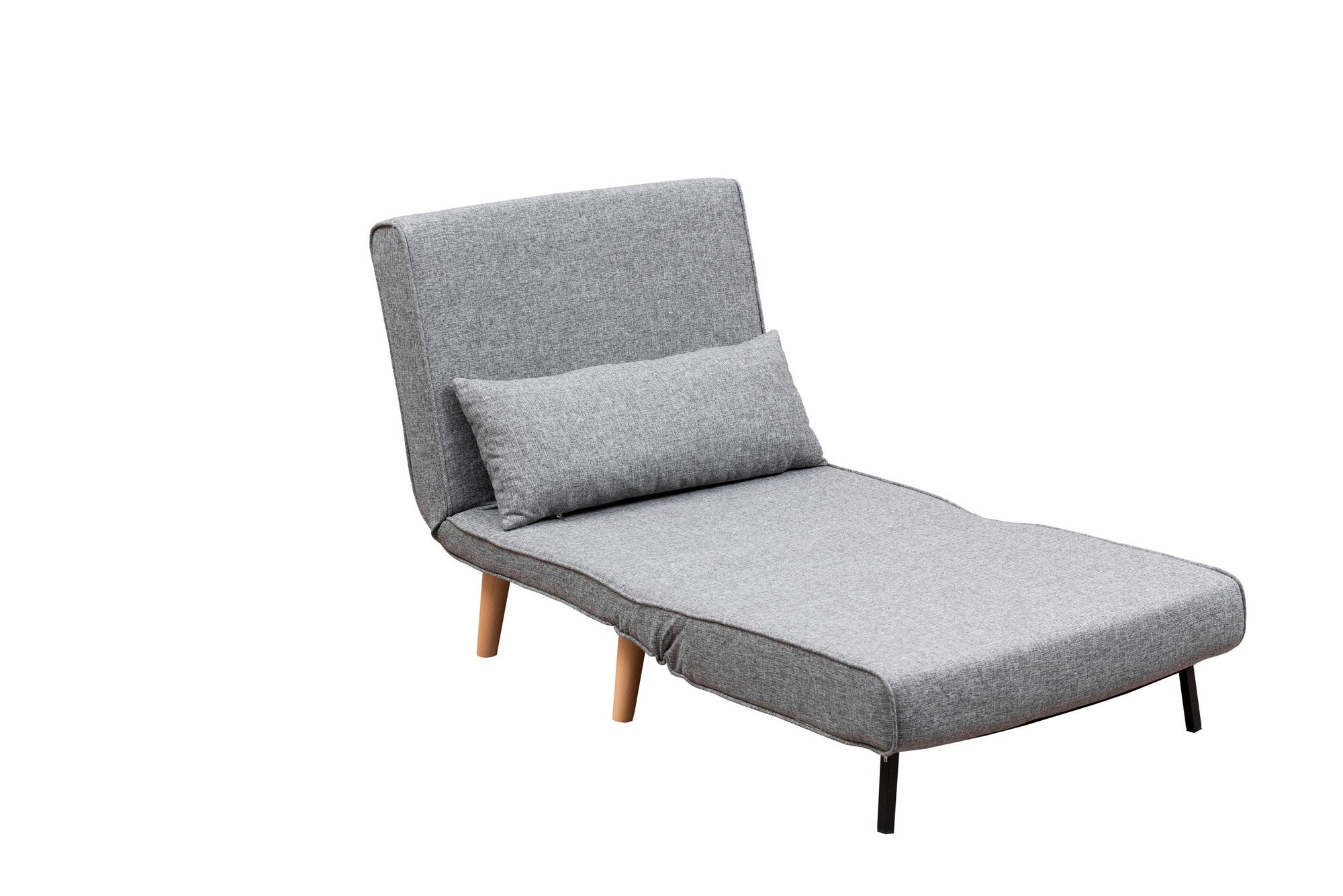 Sofá-cama cinza claro de 1 lugar, estrutura 100% metálica, 100% poliéster, encosto ajustável de 14 níveis, espuma DNS alta, tamanho da cama: 180 x 80 cm | Perfeito para espaços pequenos