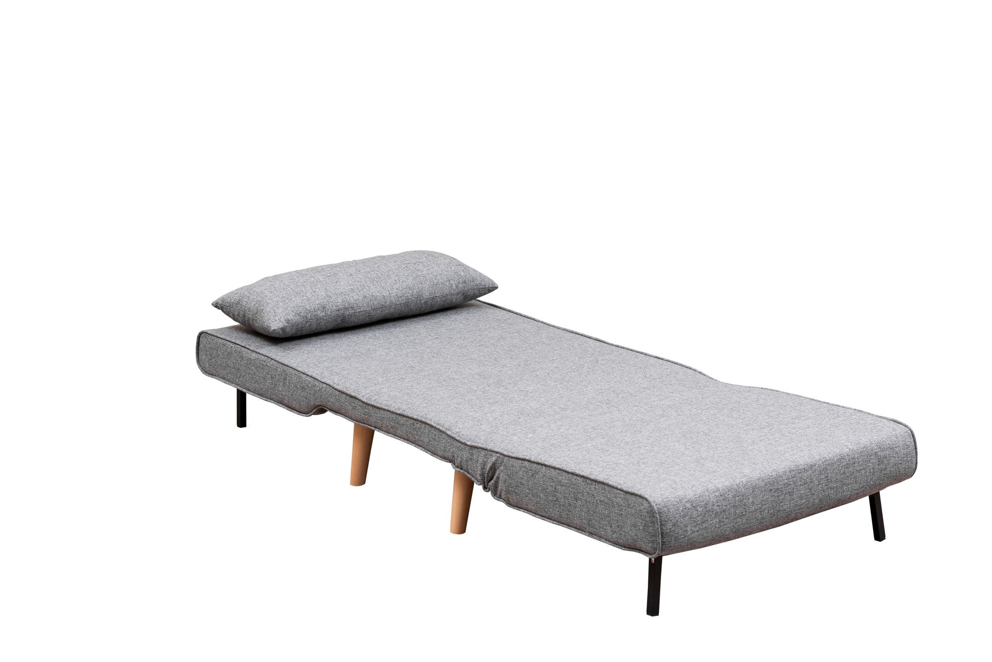 Sofá-cama cinza claro de 1 lugar, estrutura 100% metálica, 100% poliéster, encosto ajustável de 14 níveis, espuma DNS alta, tamanho da cama: 180 x 80 cm | Perfeito para espaços pequenos
