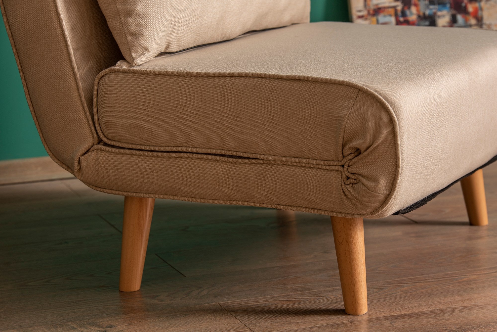Sofá-cama versátil de 1 lugar, creme | Estrutura 100% metal, 100% poliéster | Encosto ajustável de 14 níveis, espuma DNS alta, tamanho da cama: 180 x 80 cm | Perfeito para espaços pequenos