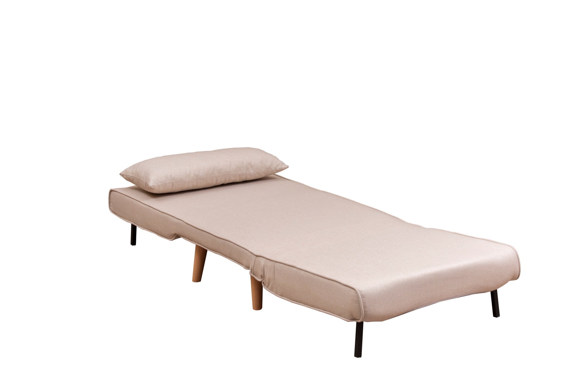 Sofá-cama versátil de 1 lugar, creme | Estrutura 100% metal, 100% poliéster | Encosto ajustável de 14 níveis, espuma DNS alta, tamanho da cama: 180 x 80 cm | Perfeito para espaços pequenos