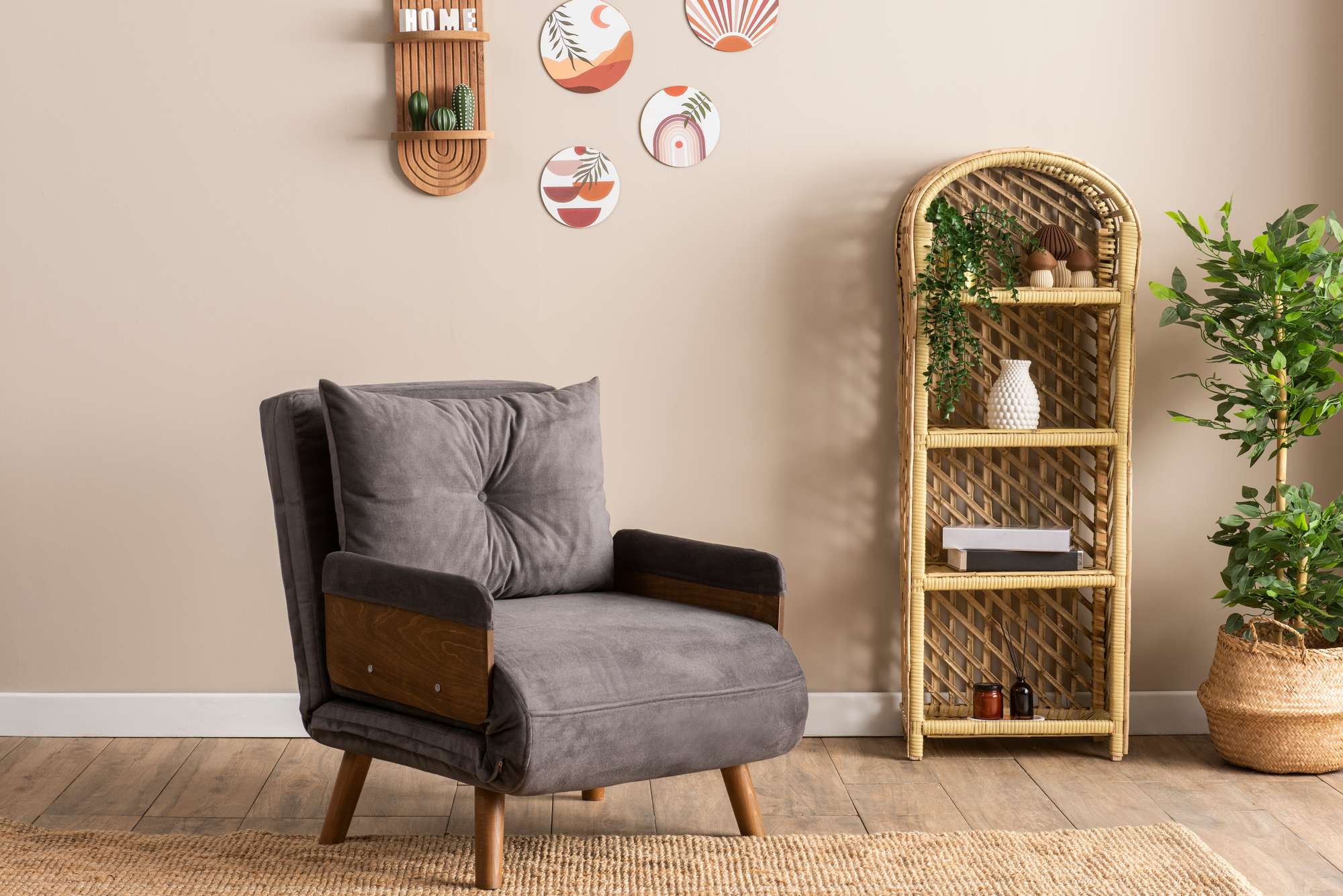 Sofá-cama moderno de 1 lugar, cinza, 77 x 70 x 82 cm | Estrutura 100% metálica, encosto ajustável em 14 níveis | Perfeito para espaços pequenos e quartos de hóspedes