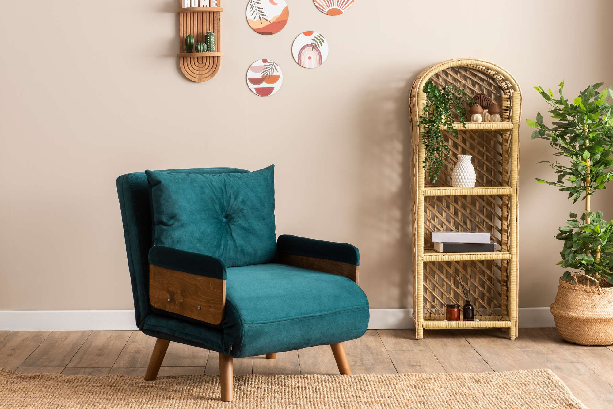 Sofá-cama moderno de 1 lugar, verde-petróleo, 77 x 70 x 82 cm | Estrutura 100% metálica, encosto ajustável em 14 níveis | Elegante e funcional para espaços pequenos