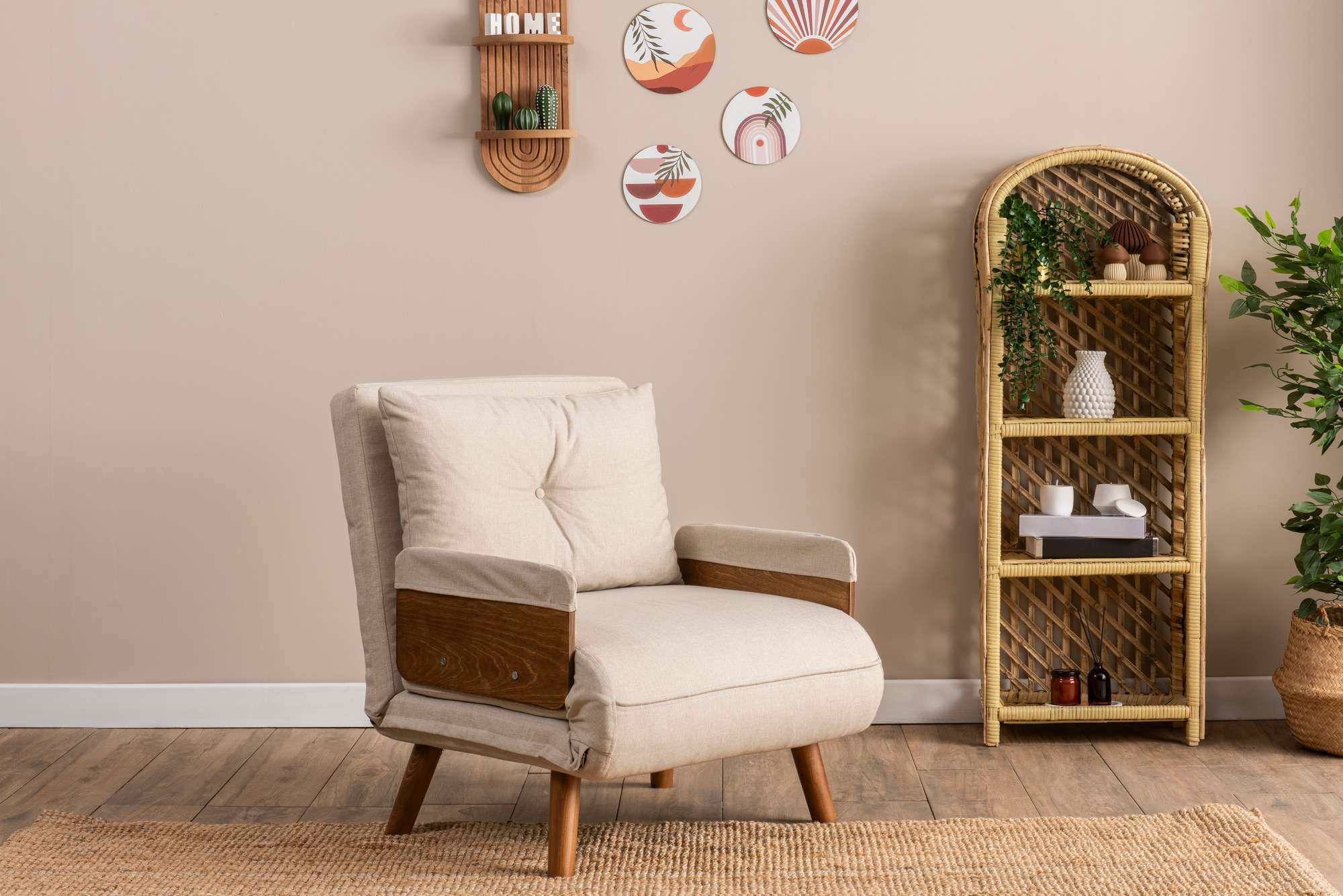 Sofá-cama moderno de 1 lugar, creme, 77 x 70 x 82 cm | Estrutura 100% metal e tecido de poliéster | Encosto ajustável em 14 níveis | Perfeito para espaços pequenos