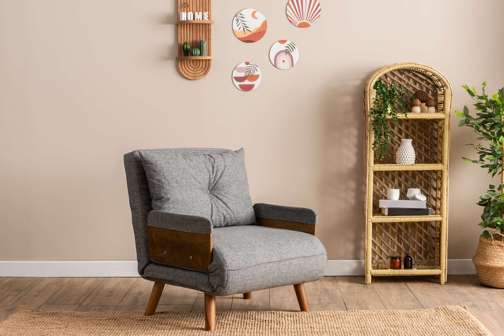 Sofá-cama moderno de 1 lugar, cinza claro, 77 x 70 x 82 cm | Estrutura 100% metálica, encosto ajustável em 14 níveis | Perfeito para espaços pequenos e quartos de hóspedes