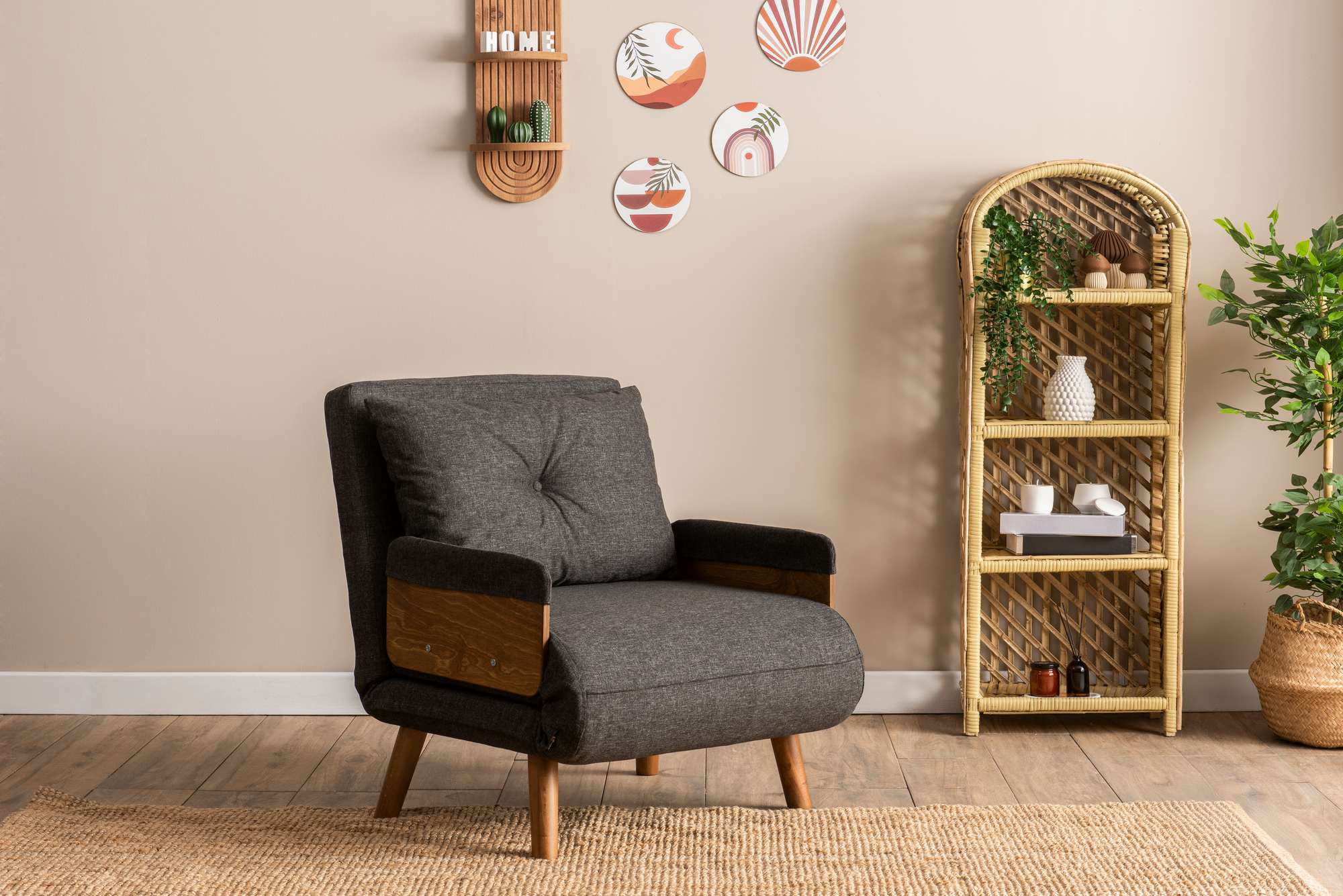Sofá-cama moderno de 1 lugar, cinza escuro, 77 x 70 x 82 cm | Estrutura 100% metálica, encosto ajustável em 14 níveis | Perfeito para espaços pequenos e quartos de hóspedes