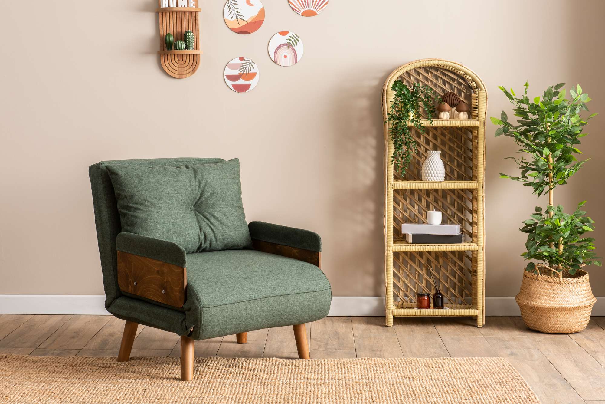 Sofá-cama moderno de 1 lugar, verde, 77 x 70 x 82 cm | Estrutura 100% metálica, encosto ajustável em 14 níveis | Perfeito para espaços pequenos e quartos de hóspedes