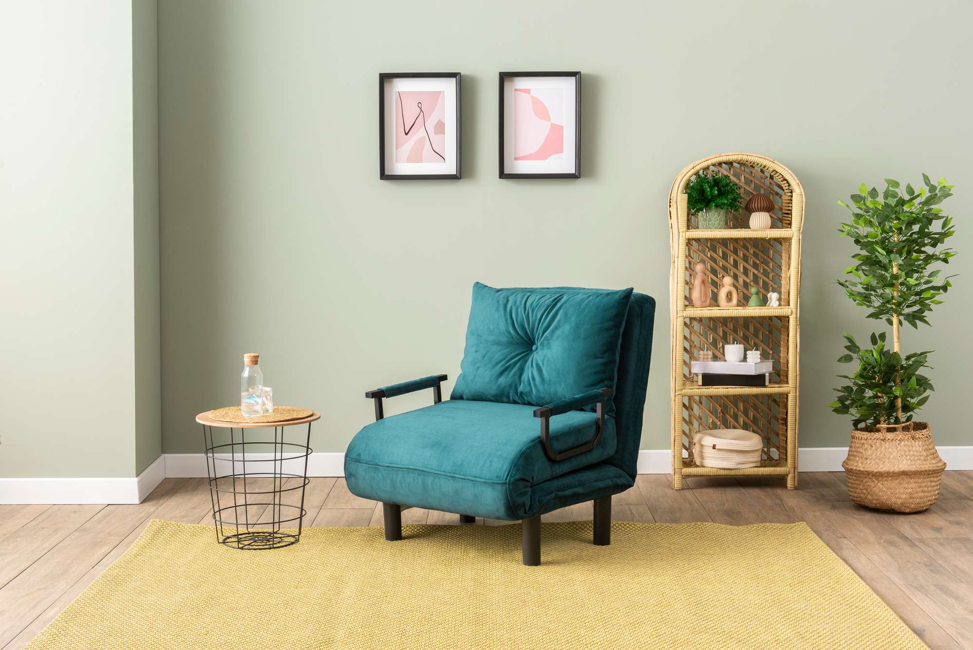 Sofá-cama moderno de 1 lugar, verde-petróleo, 75 x 50 x 75 cm | Estrutura 100% metálica, encosto ajustável em 14 níveis | Elegante e funcional para espaços pequenos