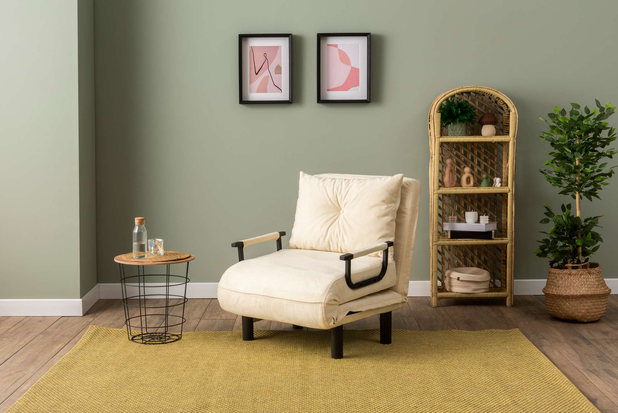 Sofá-cama moderno de 1 lugar, creme, 75 x 50 x 75 cm | Estrutura 100% metálica, encosto ajustável em 14 níveis | Perfeito para espaços pequenos e quartos de hóspedes