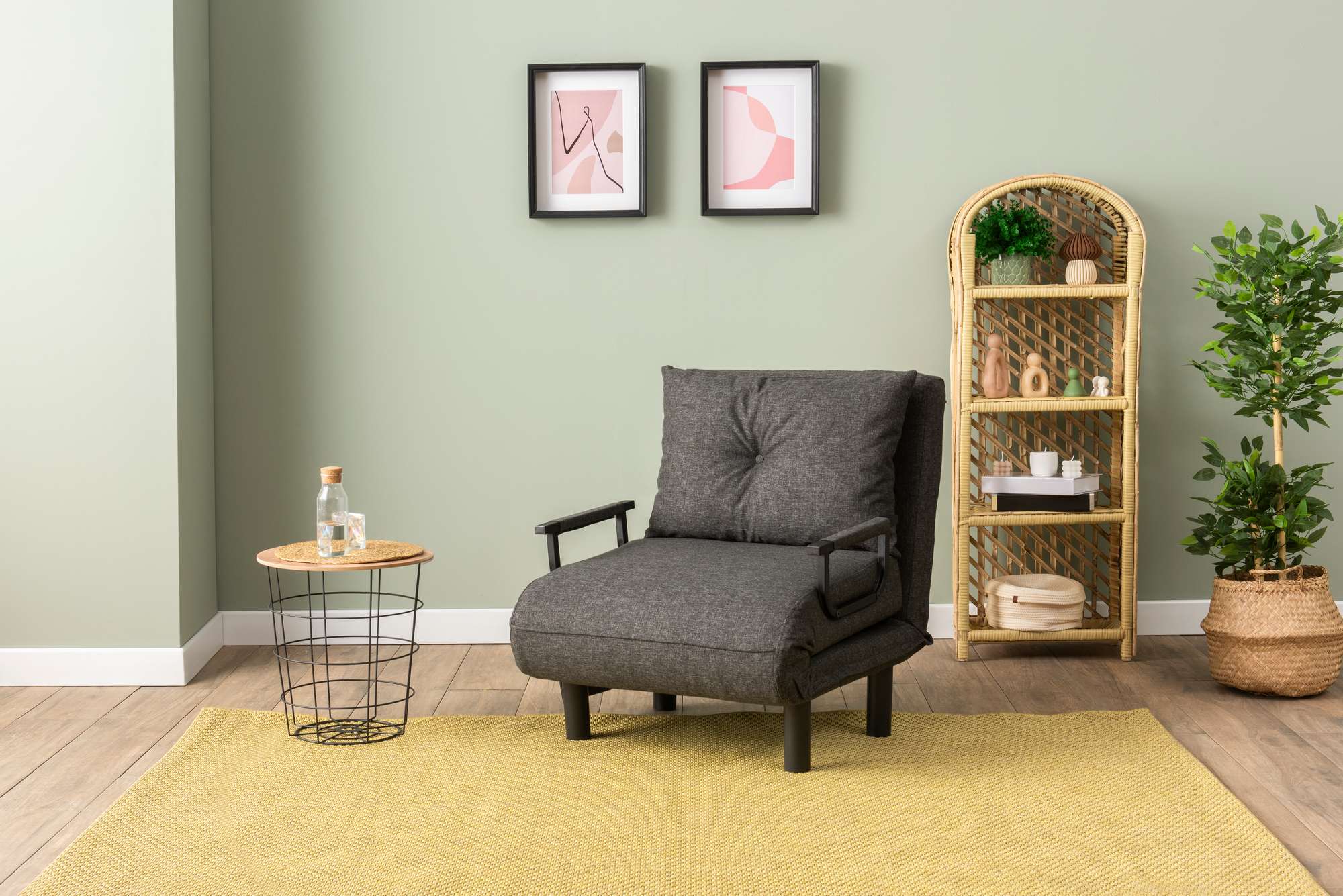 Sofá-cama moderno de 1 lugar, cinza escuro, 75 x 50 x 75 cm | Estrutura 100% metal, tecido 100% poliéster | Encosto ajustável em 14 níveis, perfeito para espaços pequenos