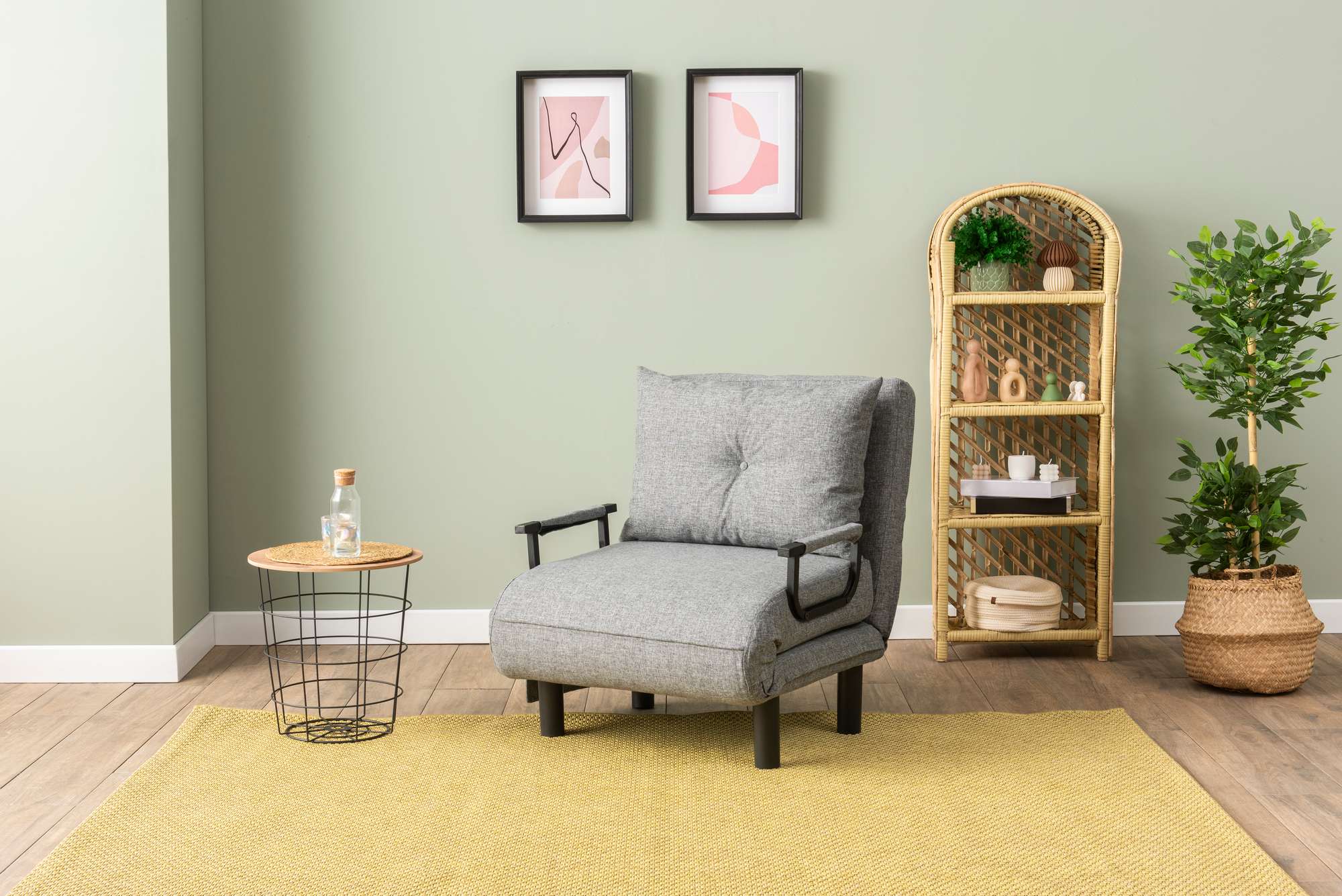 Sofá-cama moderno de 1 lugar, cinza claro, 75 x 50 x 75 cm | Estrutura 100% metal, tecido 100% poliéster | Encosto ajustável em 14 níveis, perfeito para espaços pequenos