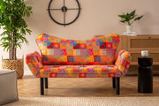 Sofá-cama elegante de 2 lugares, tecido digital patchwork, 150 cm de largura | Estrutura 100% metálica, apoio de braço ajustável, capacidade para 200 kg | Perfeito para decoração boêmia e do sudoeste