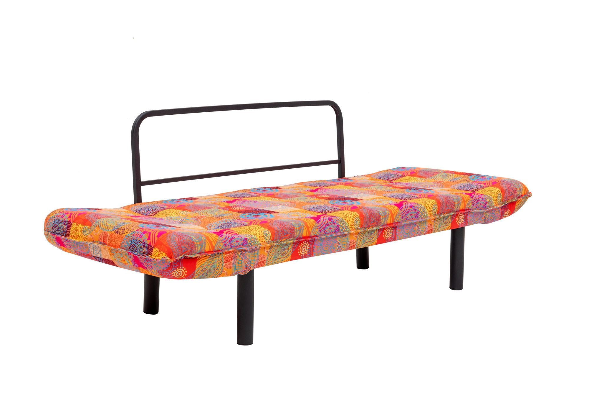 Sofá-cama elegante de 2 lugares, tecido digital patchwork, 150 cm de largura | Estrutura 100% metálica, apoio de braço ajustável, capacidade para 200 kg | Perfeito para decoração boêmia e do sudoeste