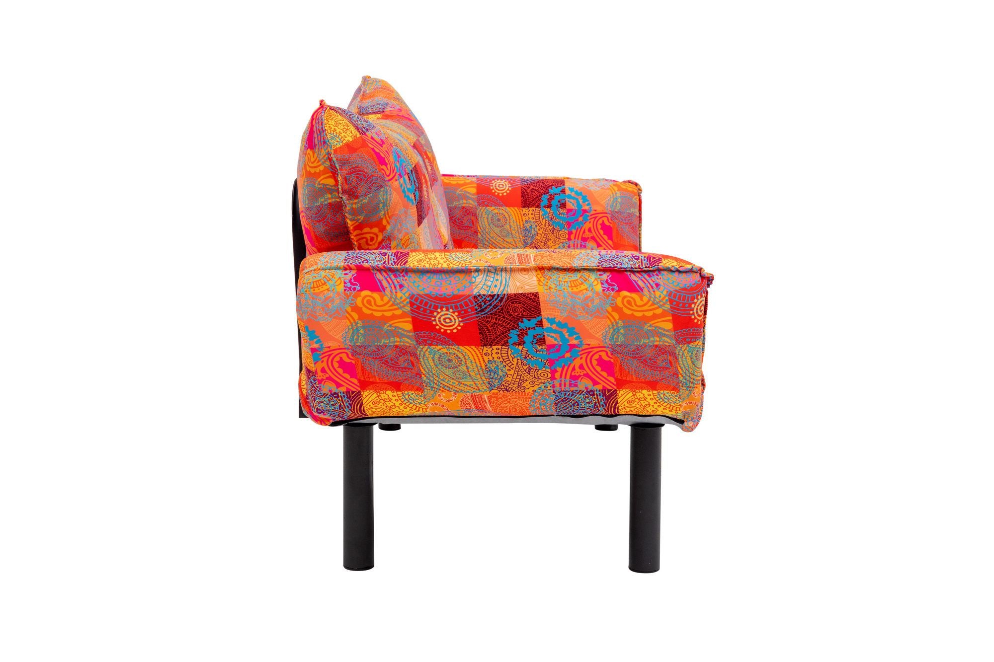 Sofá-cama elegante de 2 lugares, tecido digital patchwork, 150 cm de largura | Estrutura 100% metálica, apoio de braço ajustável, capacidade para 200 kg | Perfeito para decoração boêmia e do sudoeste