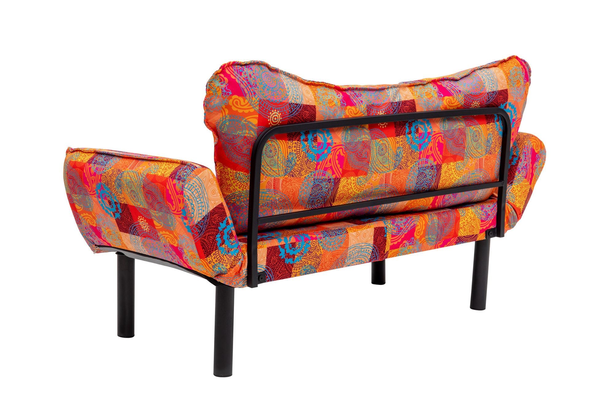 Sofá-cama elegante de 2 lugares, tecido digital patchwork, 150 cm de largura | Estrutura 100% metálica, apoio de braço ajustável, capacidade para 200 kg | Perfeito para decoração boêmia e do sudoeste