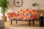 Sofá-cama elegante de 2 lugares, tecido digital patchwork, 155 cm | Estrutura 100% metálica, braços ajustáveis em 14 níveis | Design boêmio, perfeito para espaços de entretenimento