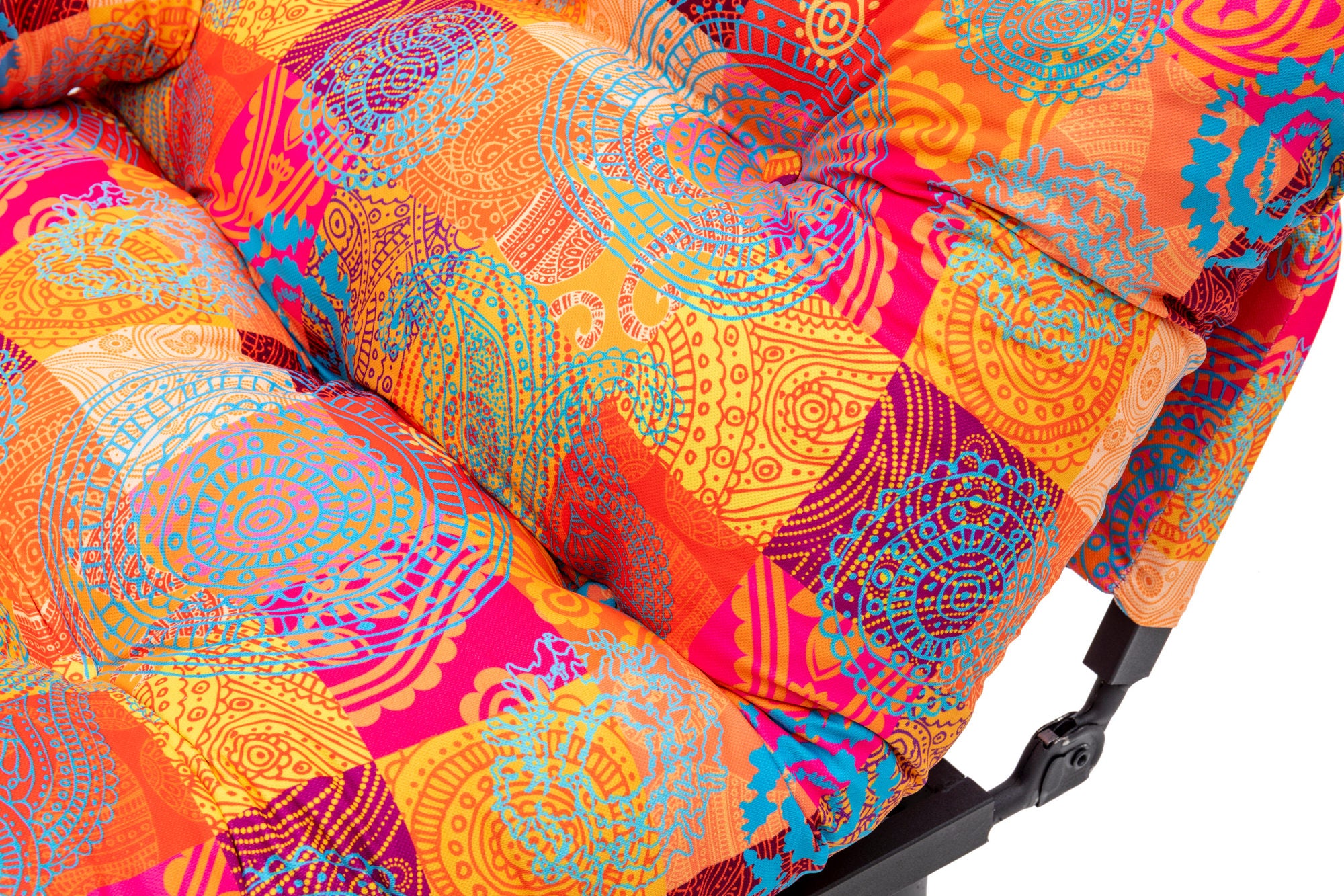 Sofá-cama elegante de 2 lugares, tecido digital patchwork, 155 cm | Estrutura 100% metálica, braços ajustáveis em 14 níveis | Design boêmio, perfeito para espaços de entretenimento