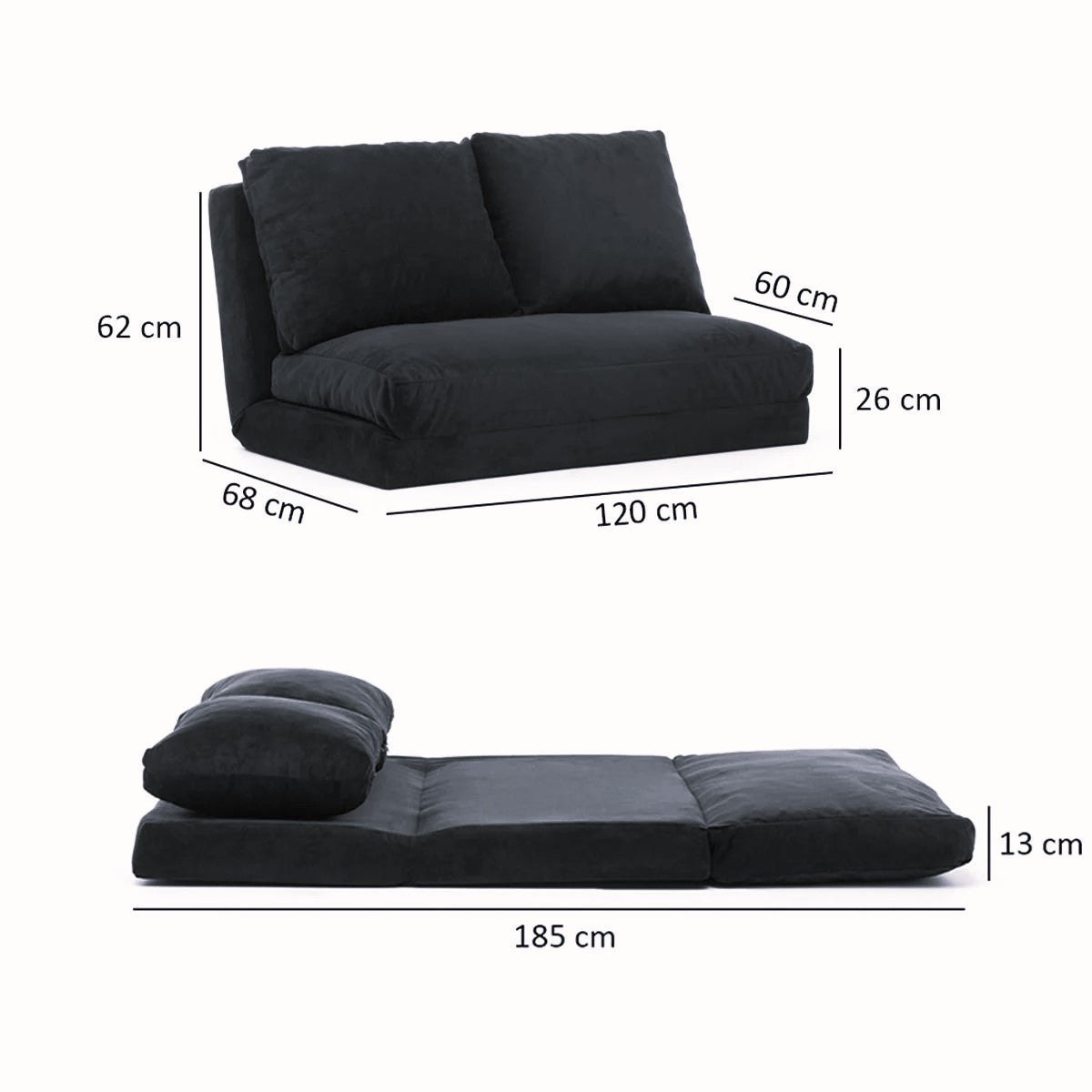Sofá-cama elegante de 2 lugares, estrutura de metal, tecido patchwork | Encosto ajustável em 14 níveis, converte-se facilmente | Peso máximo de 200 kg | Design boêmio