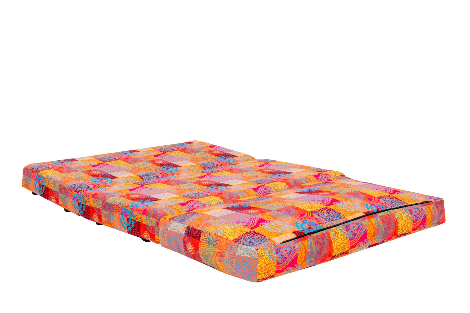 Sofá-cama elegante de 2 lugares, estrutura de metal, tecido patchwork | Encosto ajustável em 14 níveis, converte-se facilmente | Peso máximo de 200 kg | Design boêmio