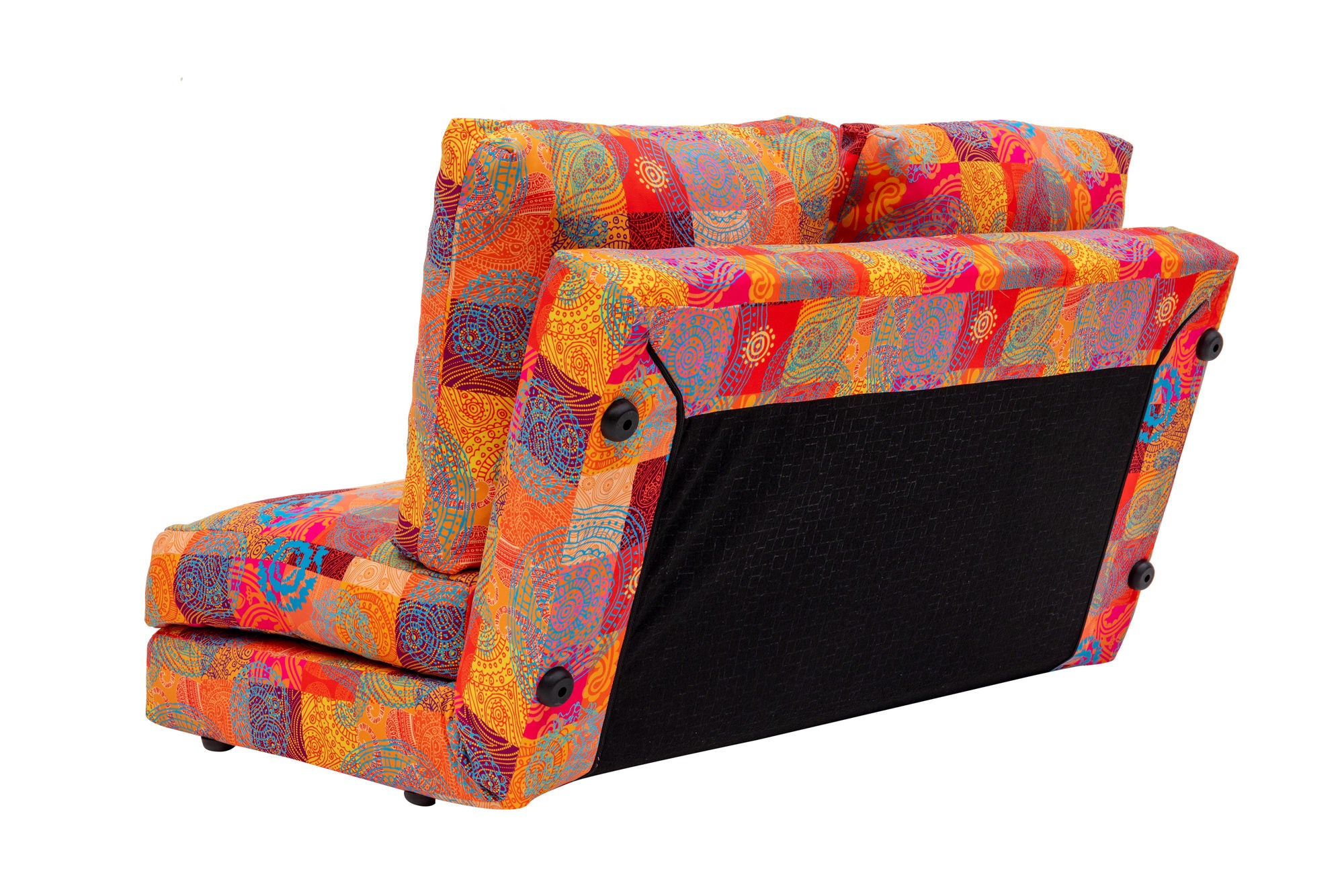 Sofá-cama elegante de 2 lugares, estrutura de metal, tecido patchwork | Encosto ajustável em 14 níveis, converte-se facilmente | Peso máximo de 200 kg | Design boêmio