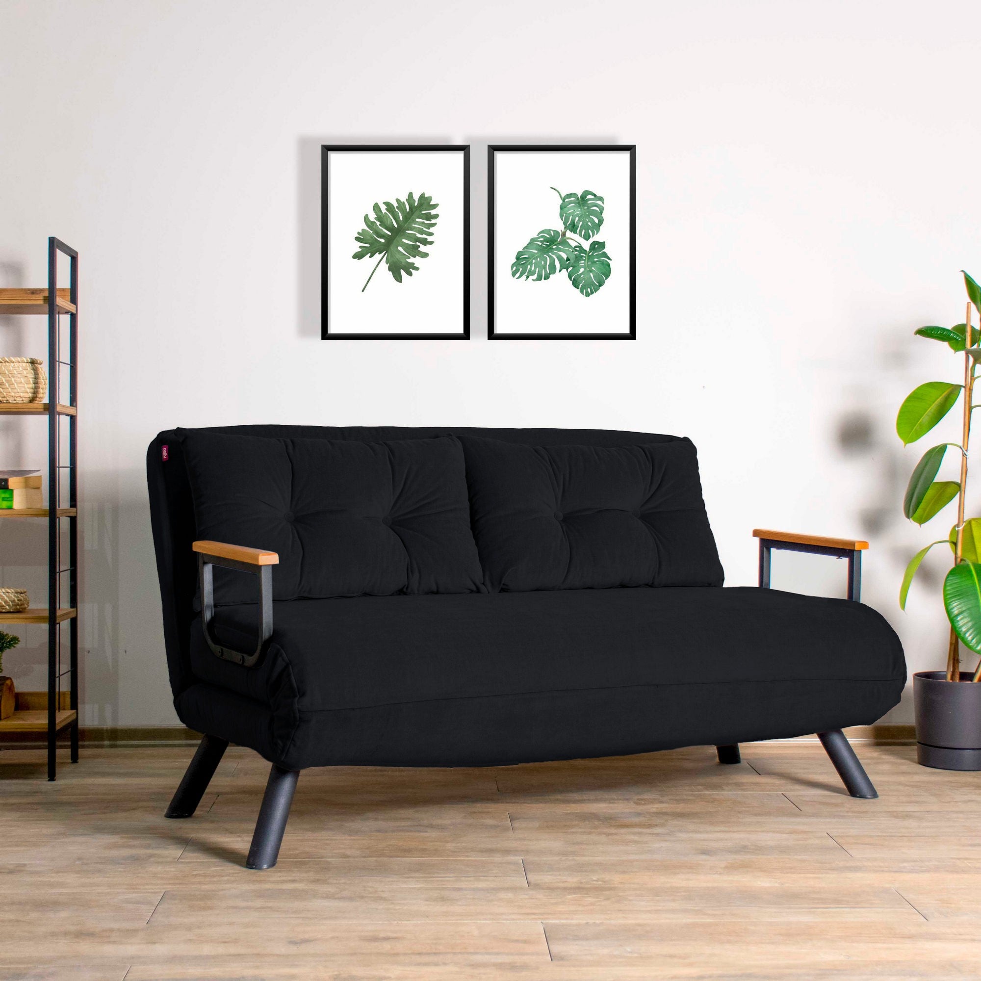 Sofá-cama moderno de 2 lugares, preto, estrutura 100% metálica, encosto ajustável em 14 níveis, converte-se em cama, peso máximo de 200 kg, design elegante e funcional