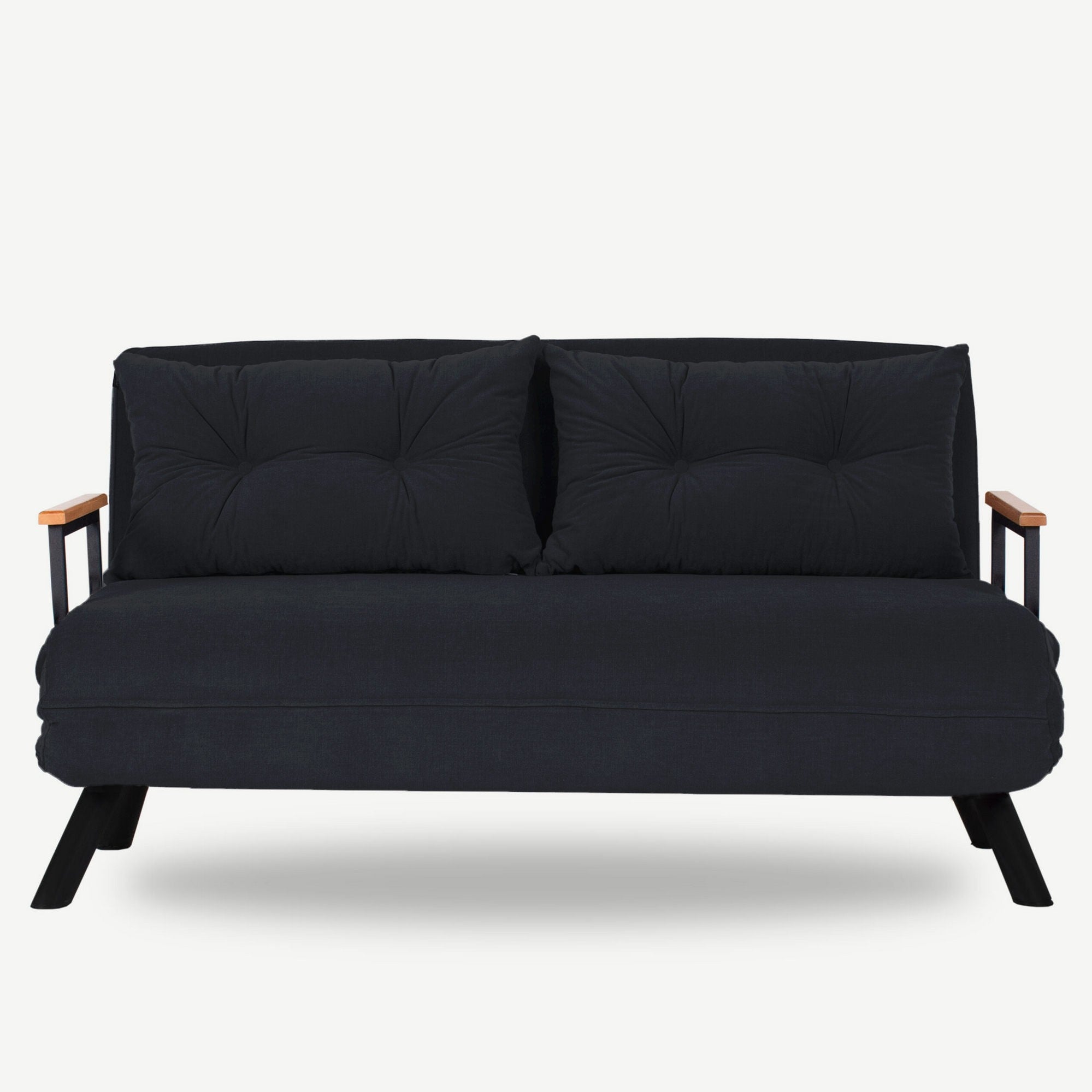 Sofá-cama moderno de 2 lugares, preto, estrutura 100% metálica, encosto ajustável em 14 níveis, converte-se em cama, peso máximo de 200 kg, design elegante e funcional