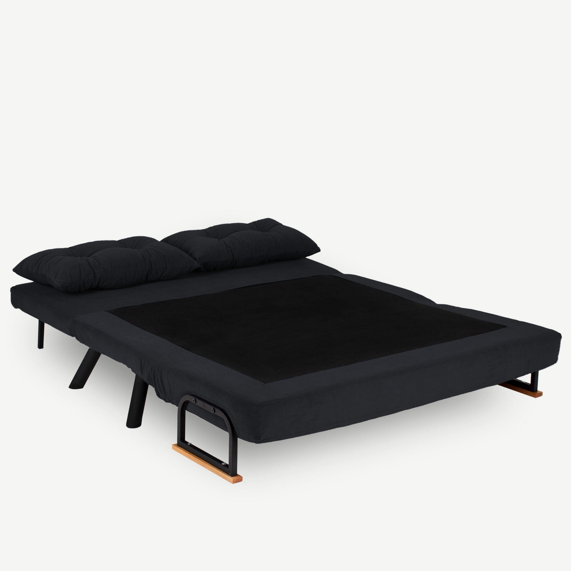 Sofá-cama moderno de 2 lugares, preto, estrutura 100% metálica, encosto ajustável em 14 níveis, converte-se em cama, peso máximo de 200 kg, design elegante e funcional