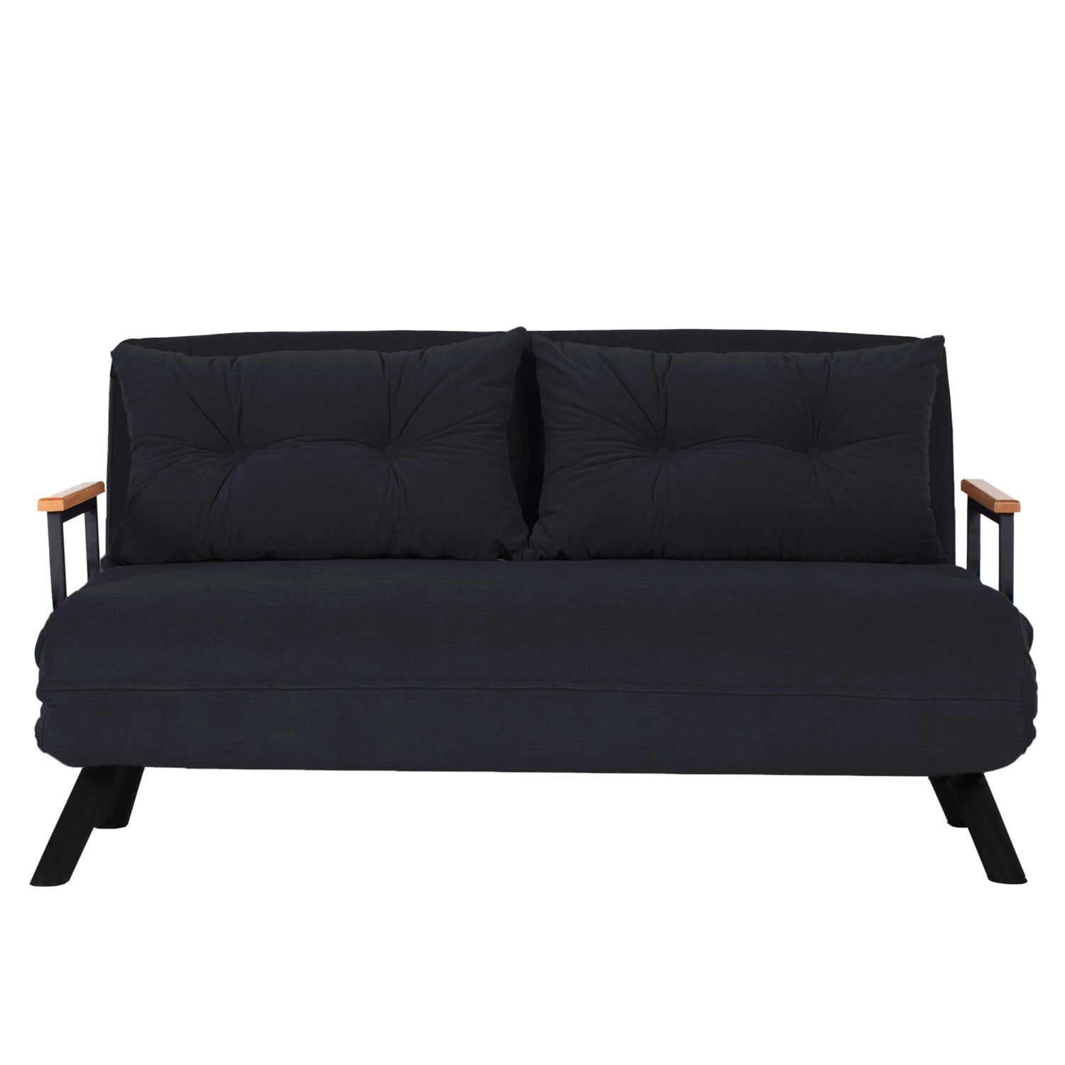 Sofá-cama moderno de 2 lugares, preto, estrutura 100% metálica, encosto ajustável em 14 níveis, converte-se em cama, peso máximo de 200 kg, design elegante e funcional