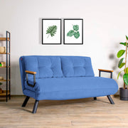 Sofá-cama moderno de 2 lugares, azul, estrutura 100% metálica, encosto ajustável em 14 níveis, fácil conversão, capacidade para 200 kg | Elegante e funcional para residências e hotéis