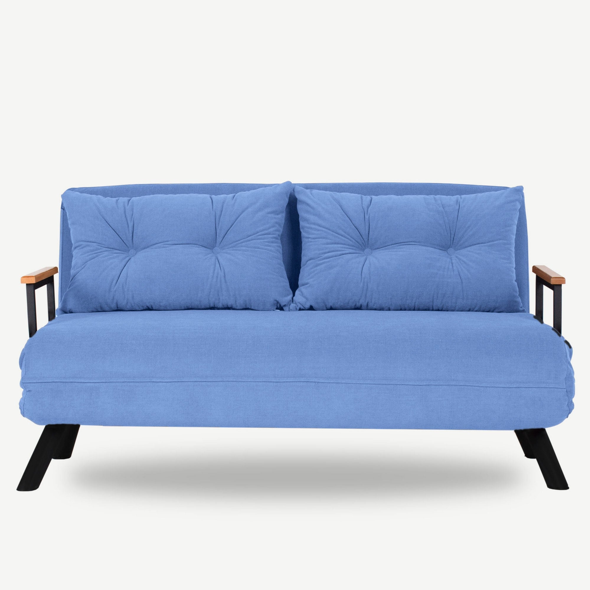 Sofá-cama moderno de 2 lugares, azul, estrutura 100% metálica, encosto ajustável em 14 níveis, fácil conversão, capacidade para 200 kg | Elegante e funcional para residências e hotéis