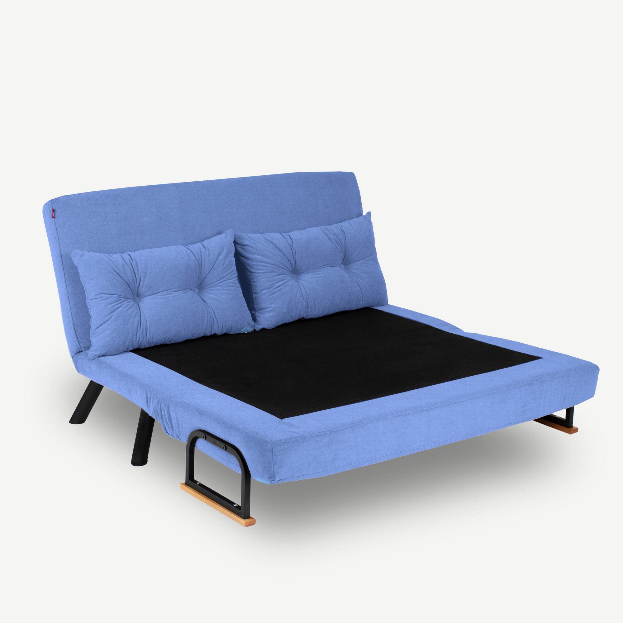Sofá-cama moderno de 2 lugares, azul, estrutura 100% metálica, encosto ajustável em 14 níveis, fácil conversão, capacidade para 200 kg | Elegante e funcional para residências e hotéis