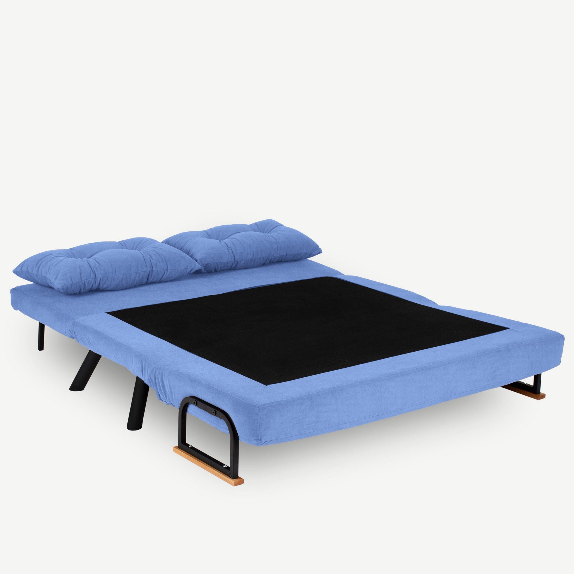 Sofá-cama moderno de 2 lugares, azul, estrutura 100% metálica, encosto ajustável em 14 níveis, fácil conversão, capacidade para 200 kg | Elegante e funcional para residências e hotéis