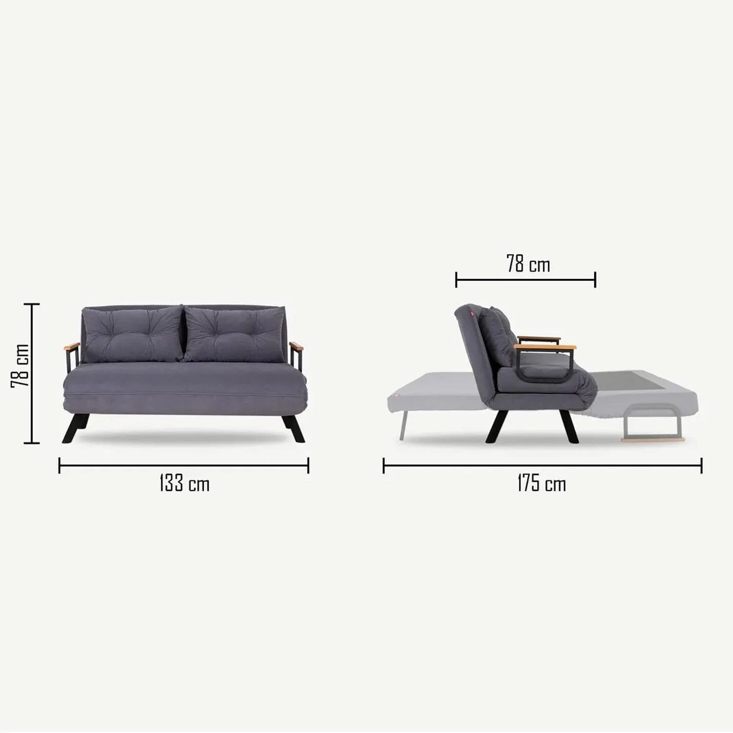Sofá-cama moderno de 2 lugares, azul, estrutura 100% metálica, encosto ajustável em 14 níveis, fácil conversão, capacidade para 200 kg | Elegante e funcional para residências e hotéis