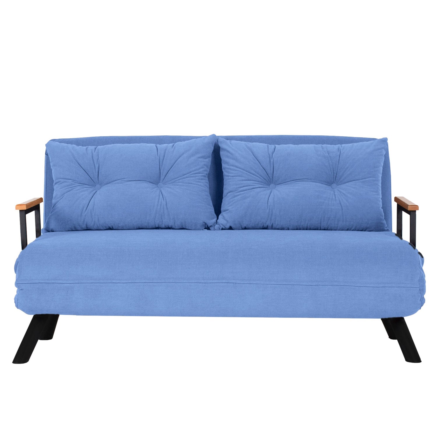 Sofá-cama moderno de 2 lugares, azul, estrutura 100% metálica, encosto ajustável em 14 níveis, fácil conversão, capacidade para 200 kg | Elegante e funcional para residências e hotéis