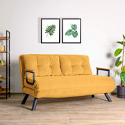Sofá-cama moderno de 2 lugares, amarelo mostarda, estrutura 100% metálica | Encosto ajustável, fácil conversão, capacidade para 200 kg | Elegante e funcional para casa e hotel
