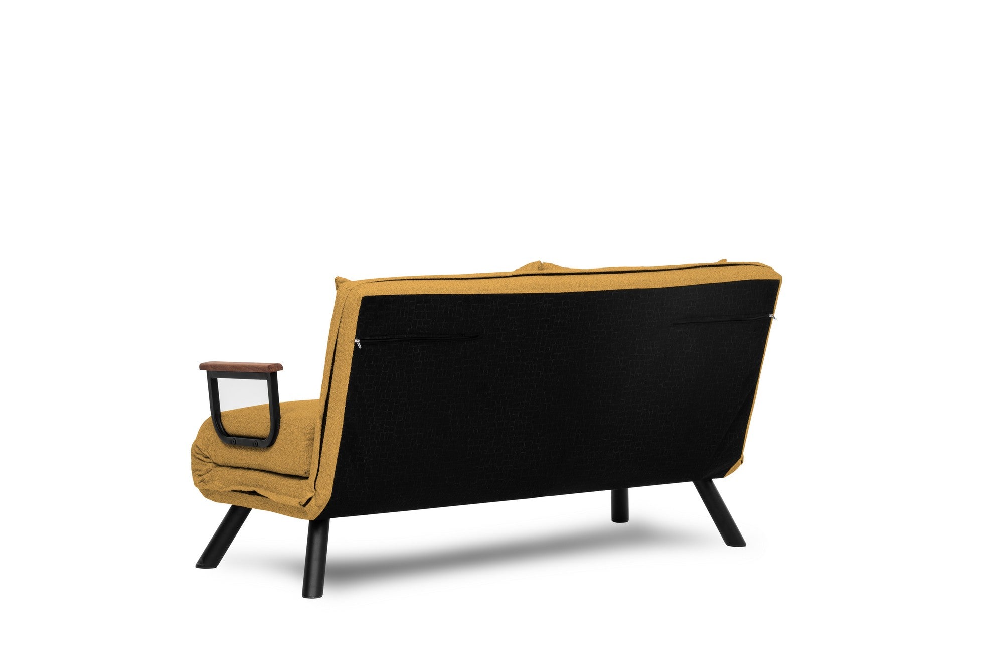 Sofá-cama moderno de 2 lugares, amarelo mostarda, estrutura 100% metálica | Encosto ajustável, fácil conversão, capacidade para 200 kg | Elegante e funcional para casa e hotel