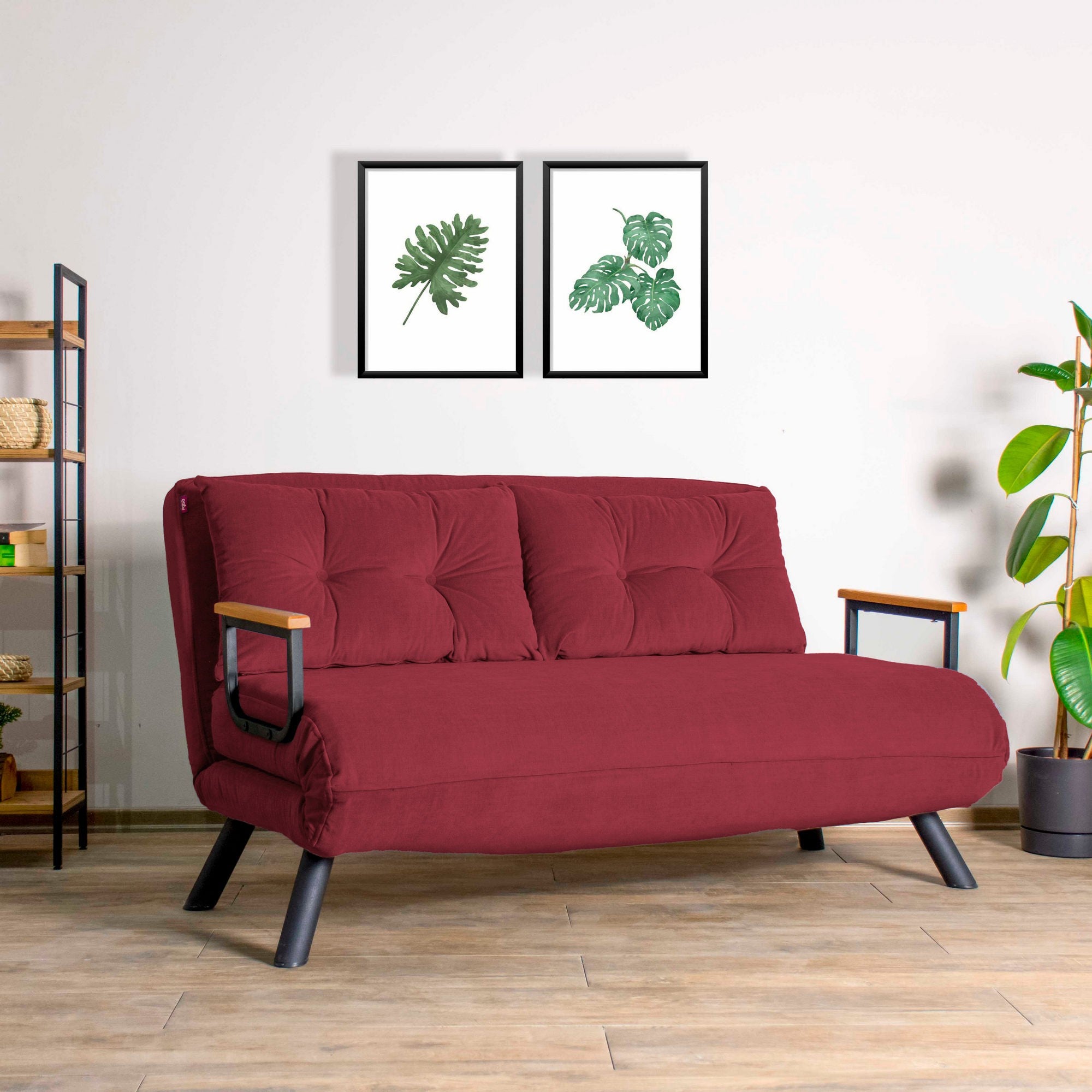 Sofá-cama moderno de 2 lugares, marrom, estrutura 100% metálica, encosto ajustável em 14 níveis, fácil conversão, capacidade para 200 kg | Elegante e funcional para sua casa